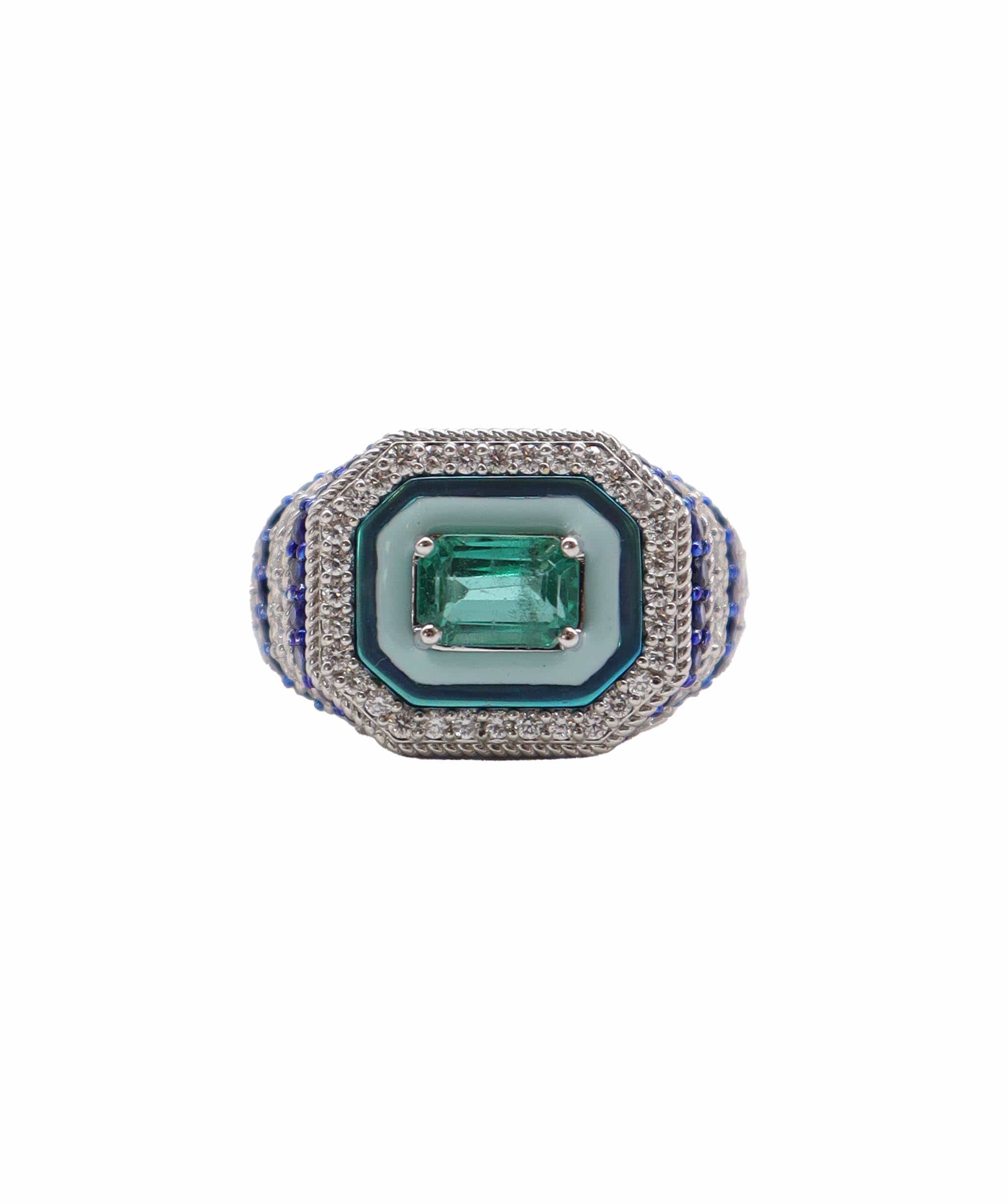 Luxury Promise KAMYEN 0.64CT BLUE SAPPHIRE ROUND,ZAM EM AND ROUND DIAMOND RING Ring R-AA73G