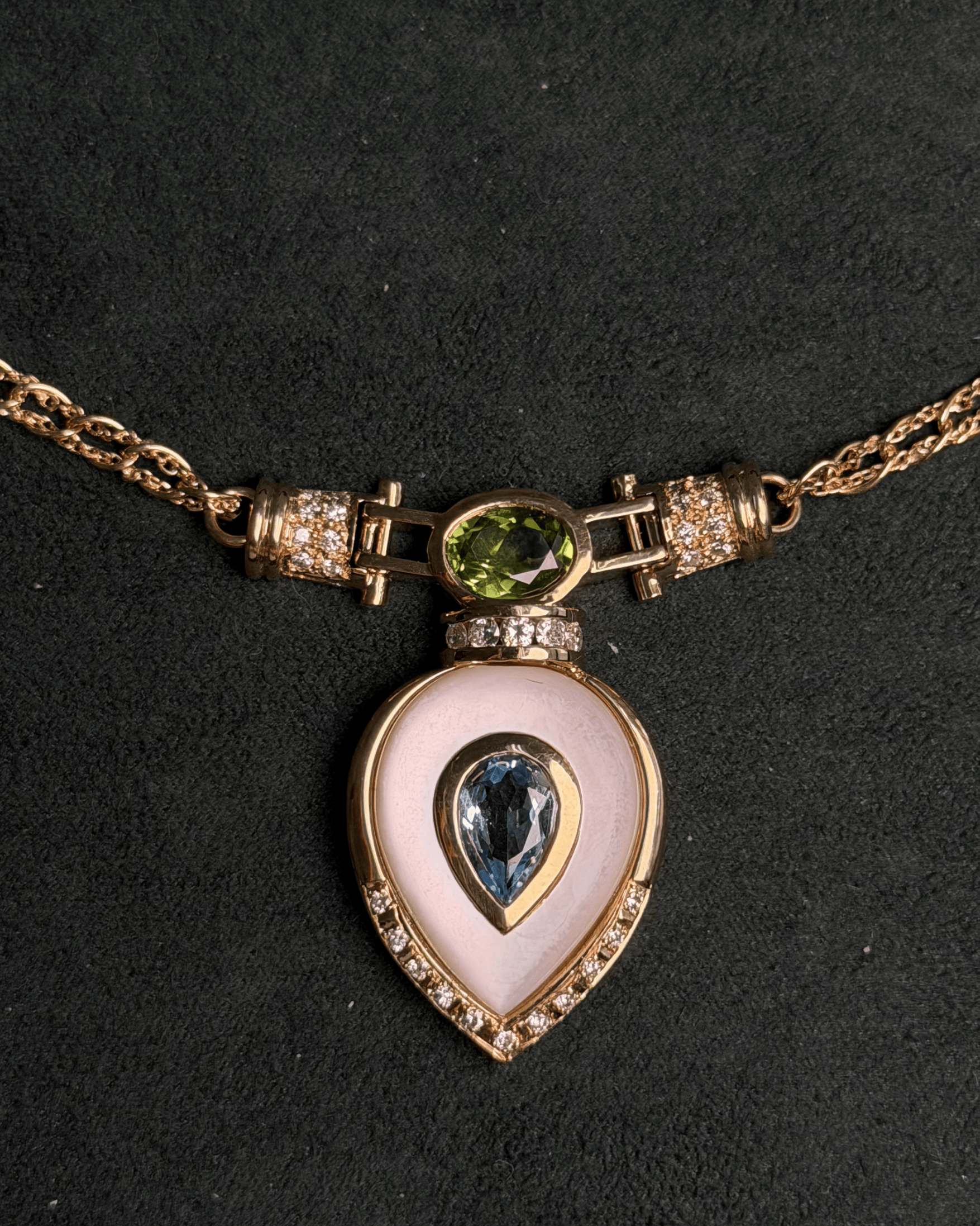 Luxury Promise Layered Pear Tourmaline & MOP Necklace in 18K, T D0.43ct PE SH 054498 JJC0223