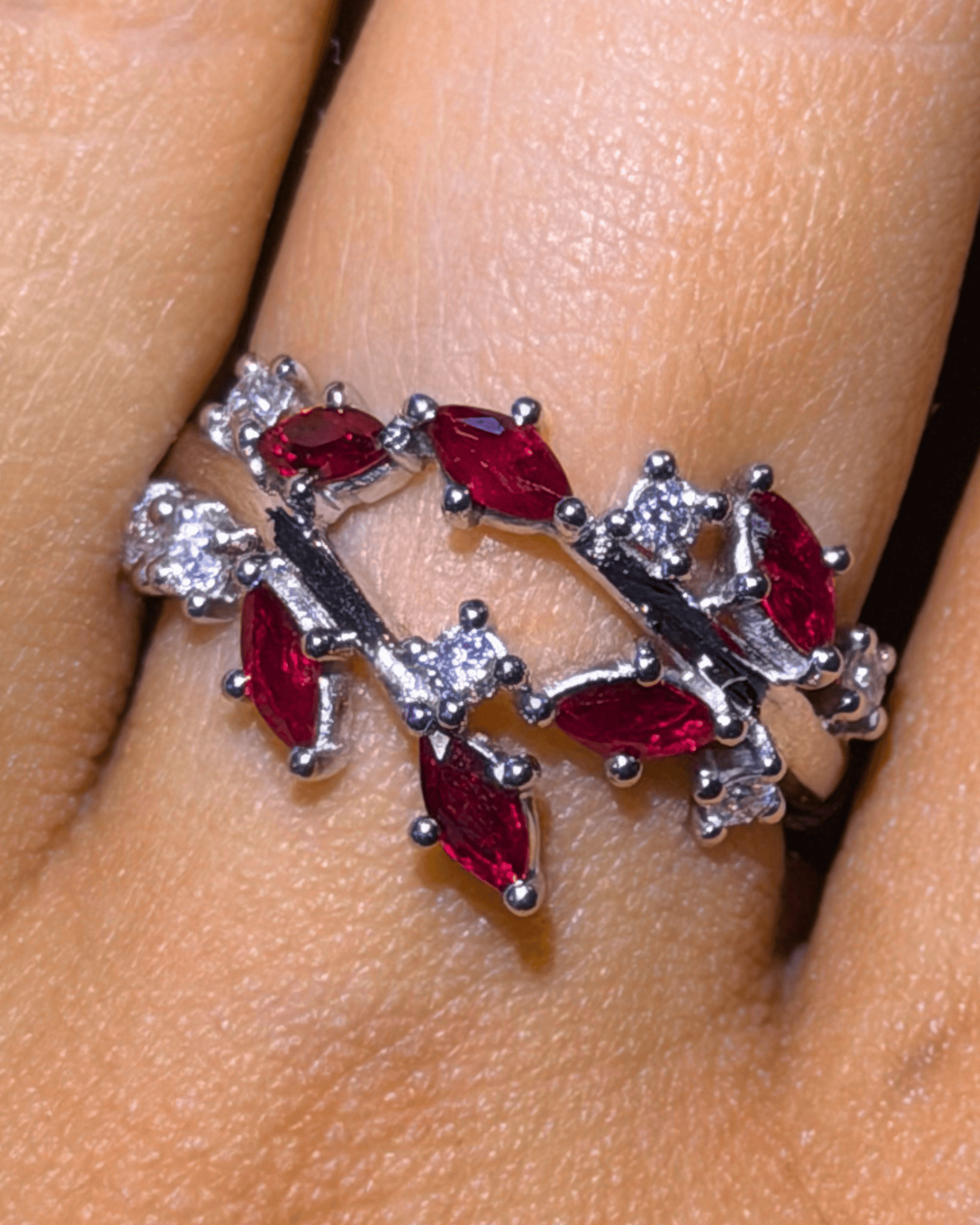 Luxury Promise Marquise Ruby Branch Motif Ring with Diamond Accents in 18K / 4.7g, R1.7ct, D0.42ct 5678 JJC0077