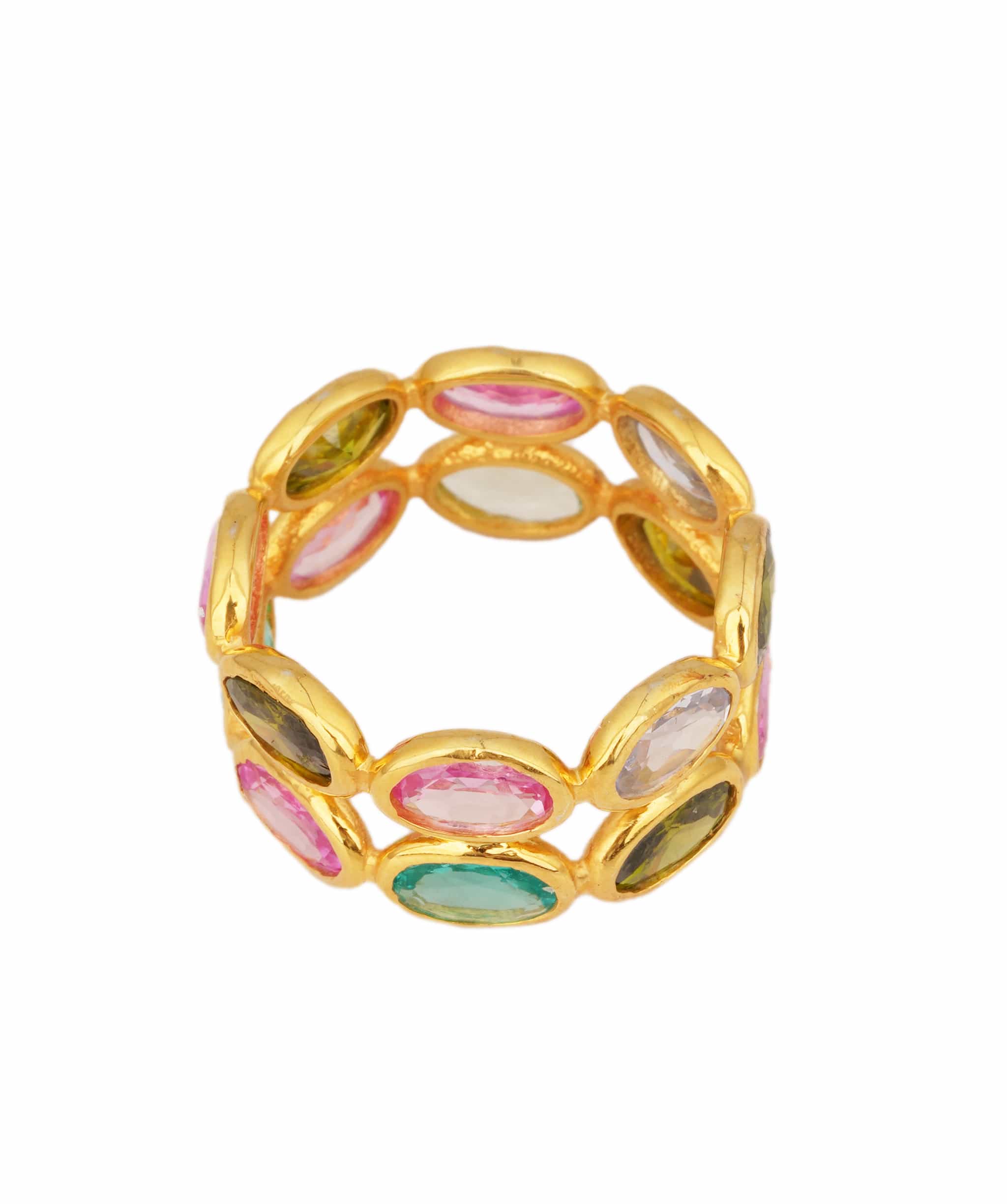 Luxury Promise Multi Colour Rainbow Dual Band Oval Tourmaline Ring ANC1763