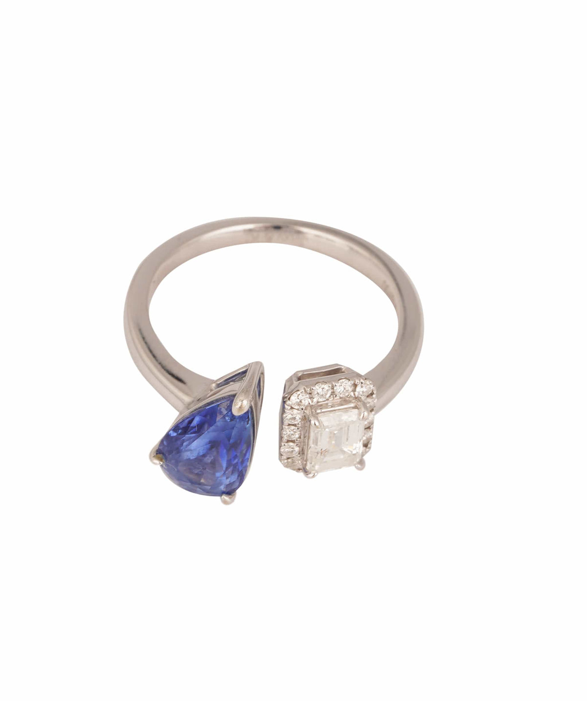 Luxury Promise Natural Blue Sapphire Pear and Emerald Cut Diamond Ring Au750 2.41ct d:0.66ct ALTC1009