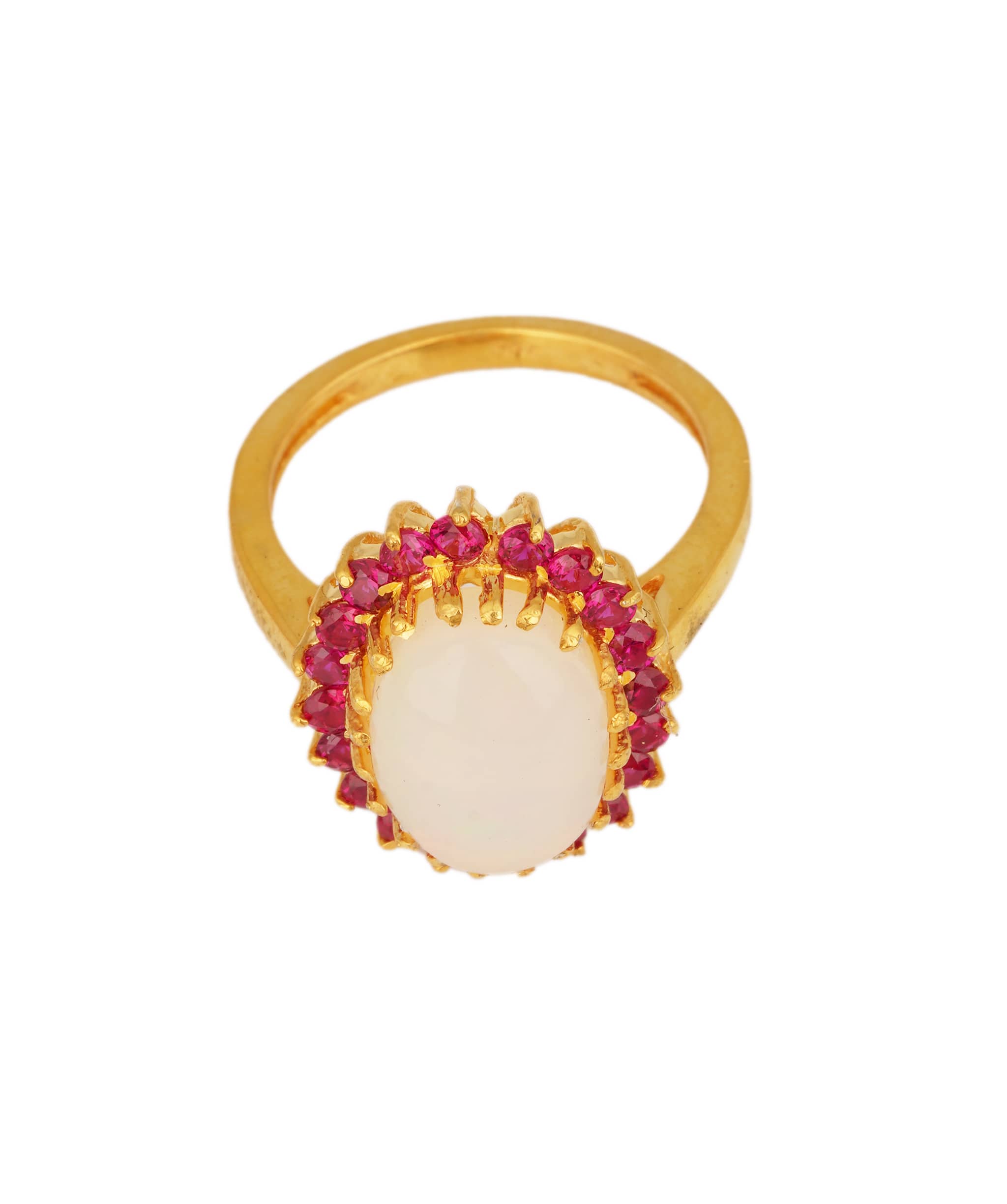 Luxury Promise Natural Fire Opal with Red Garnets Art Deco Ring ANC1759