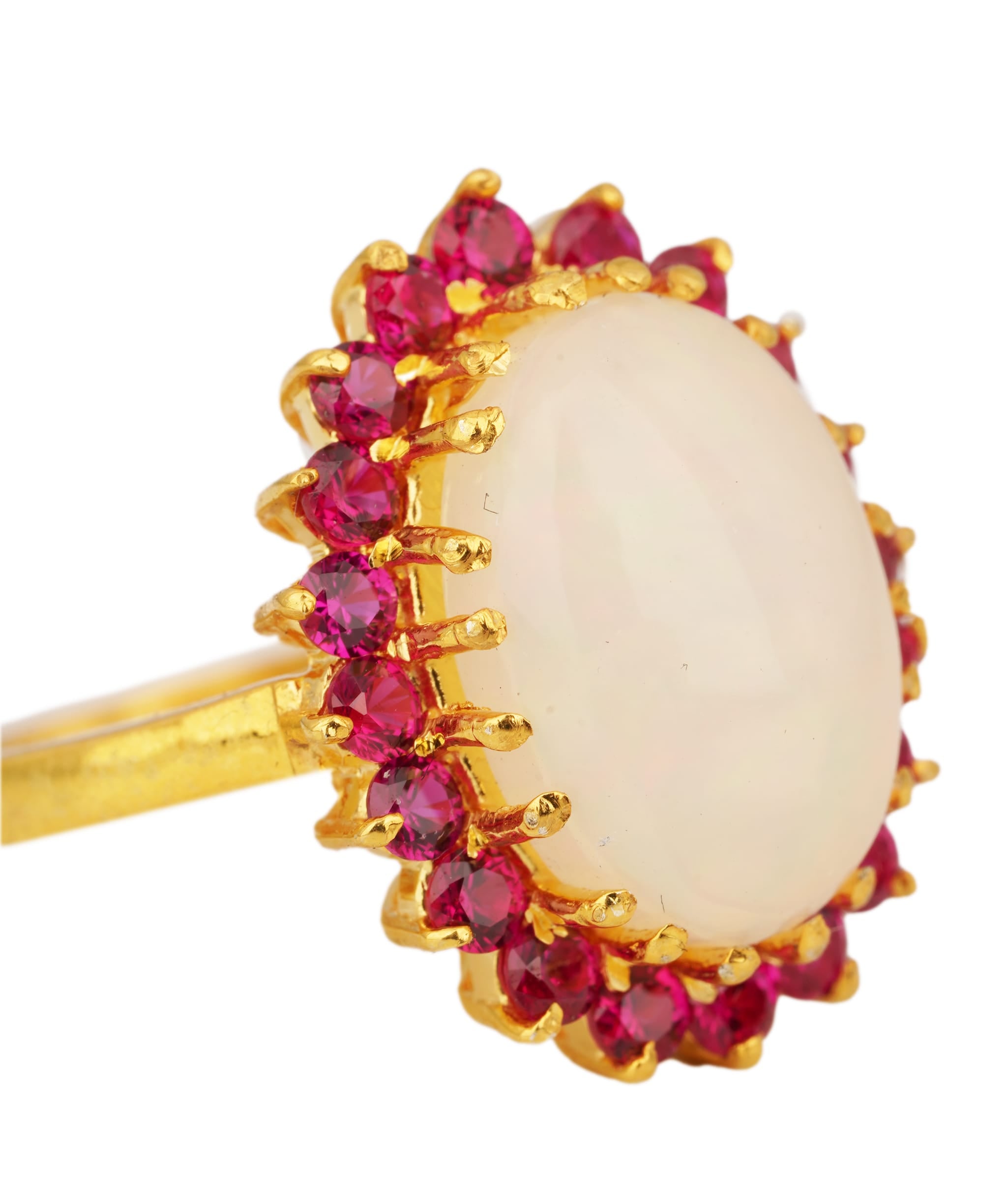 Luxury Promise Natural Fire Opal with Red Garnets Art Deco Ring ANC1759