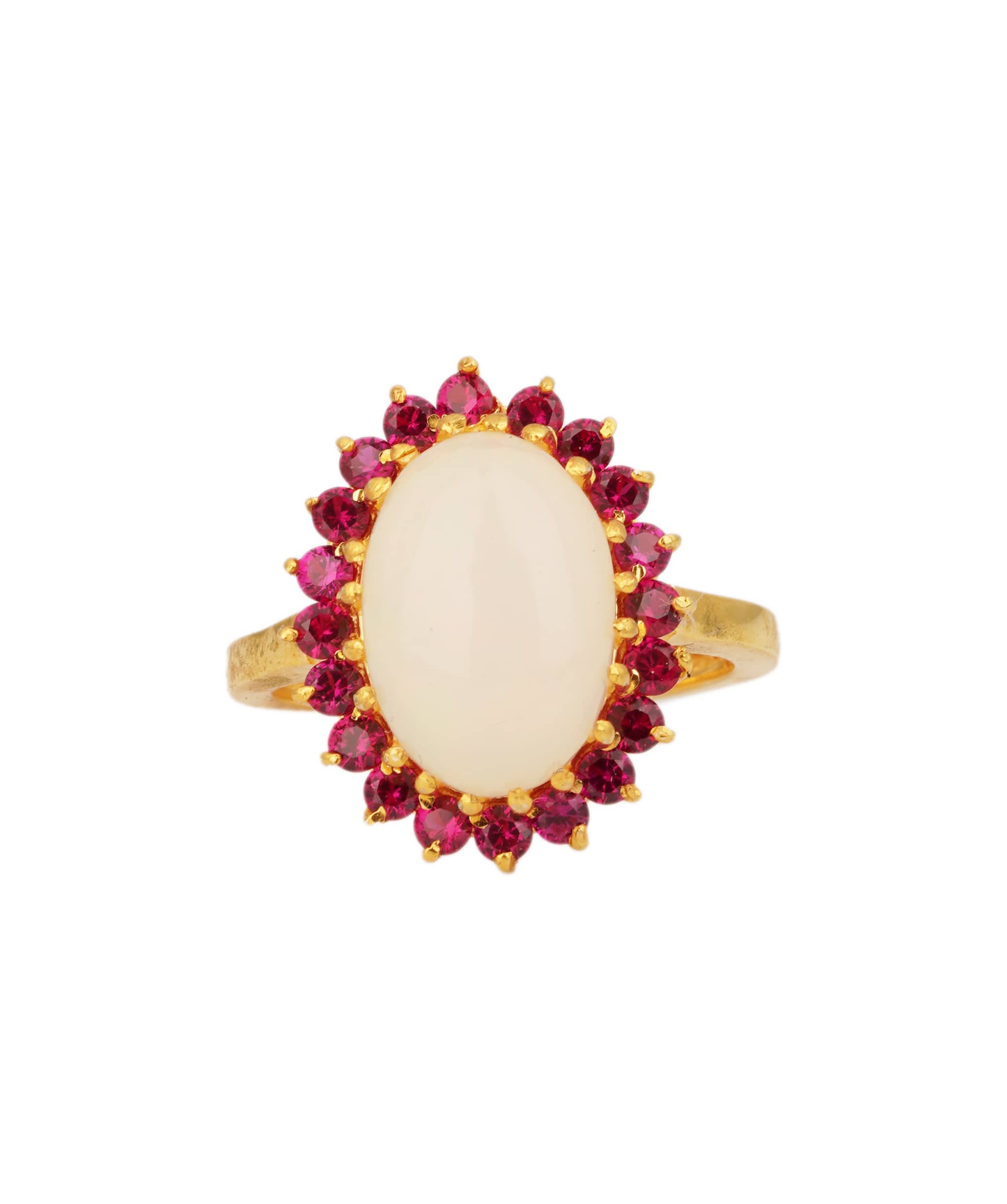 Luxury Promise Natural Fire Opal with Red Garnets Art Deco Ring ANC1759