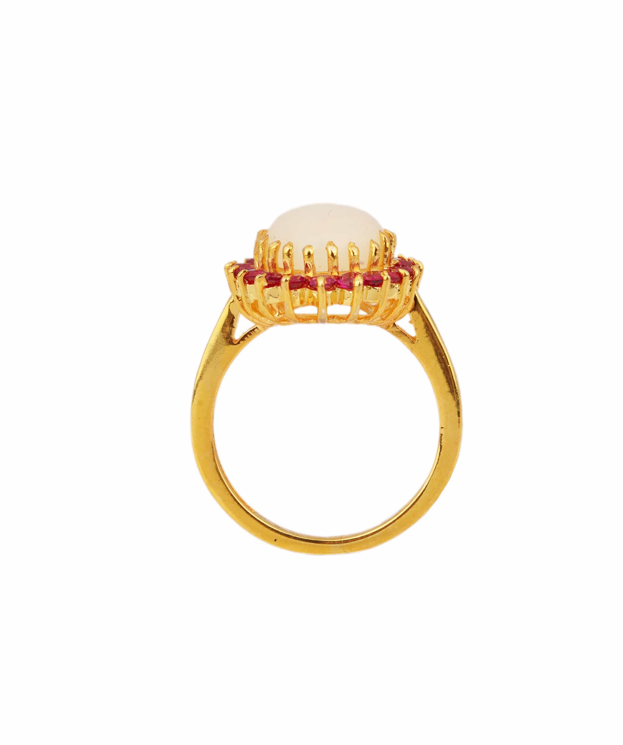 Luxury Promise Natural Fire Opal with Red Garnets Art Deco Ring ANC1759