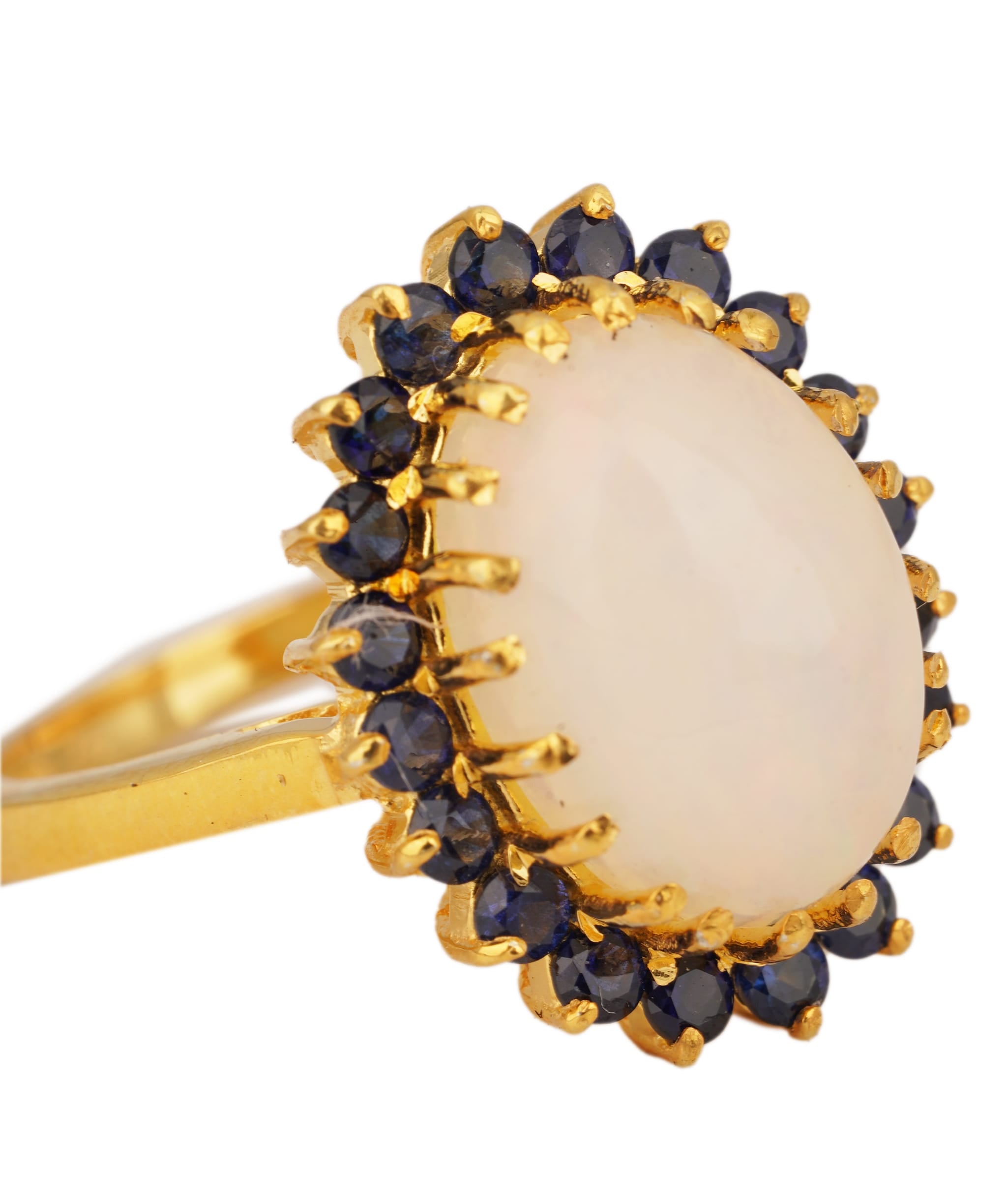Luxury Promise Natural Opal with Blue Sapphires Art Deco Ring ANC1760