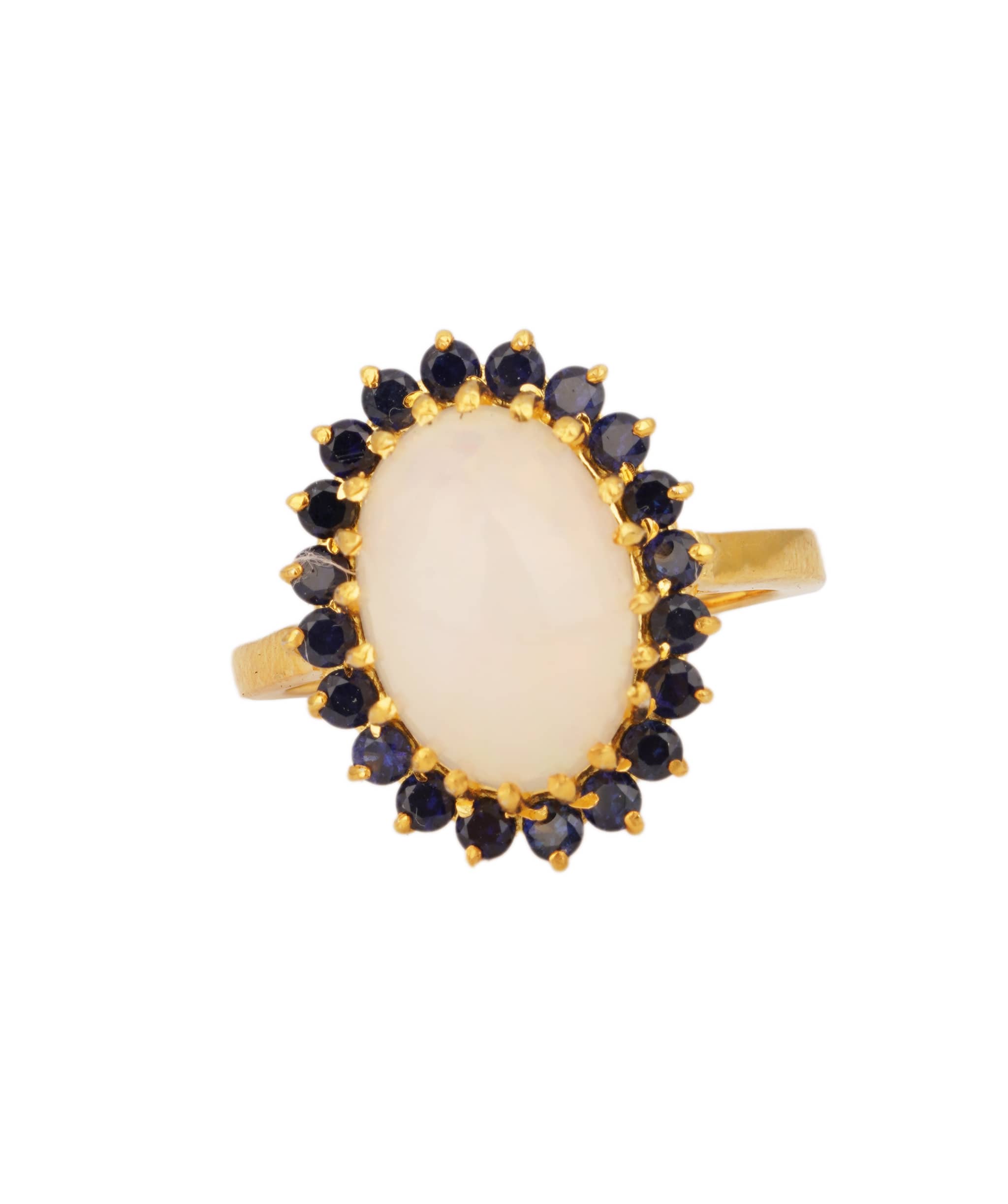 Luxury Promise Natural Opal with Blue Sapphires Art Deco Ring ANC1760