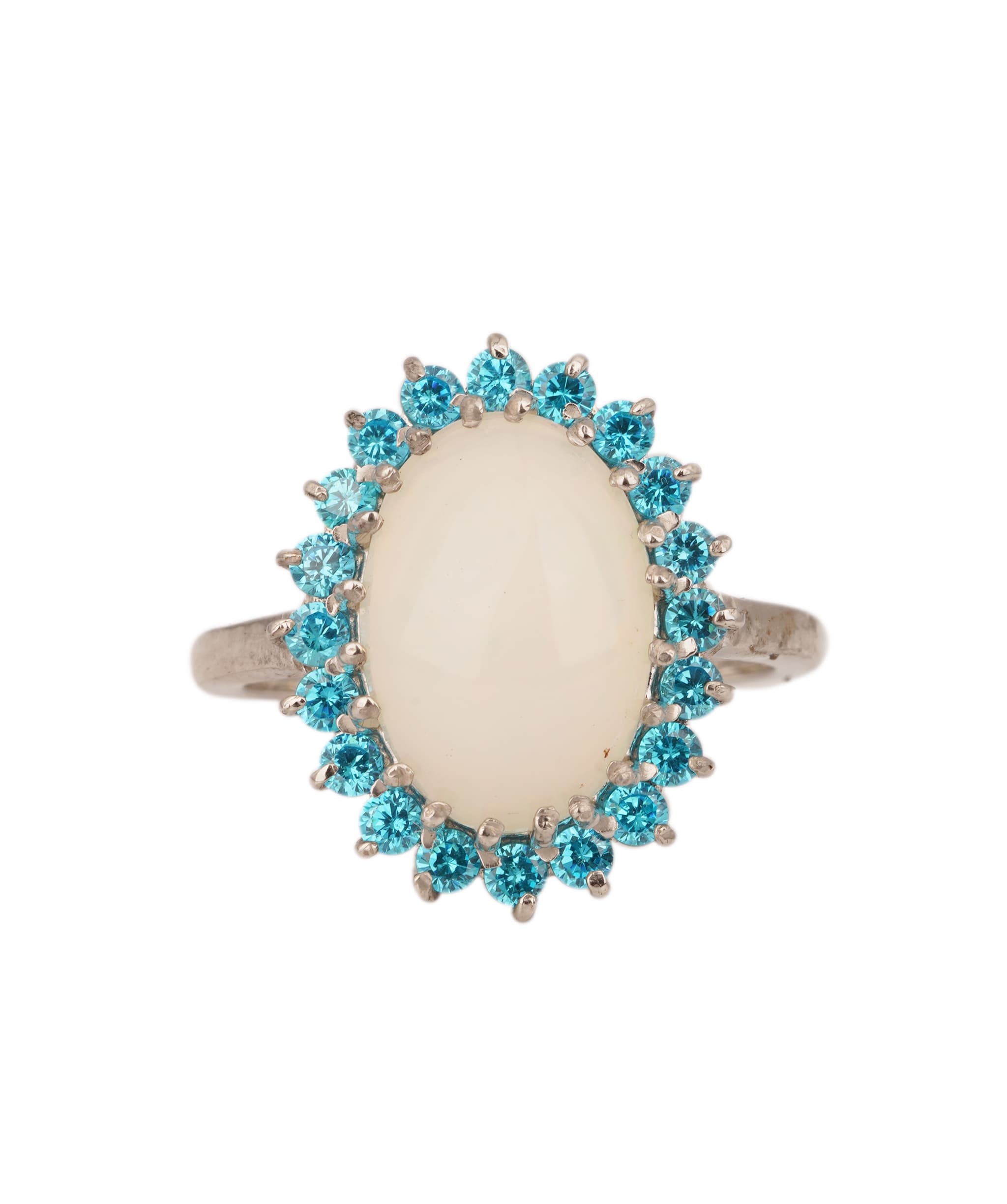 Luxury Promise Natural Opal with Blue Topaz Art Deco Ring ANC1757