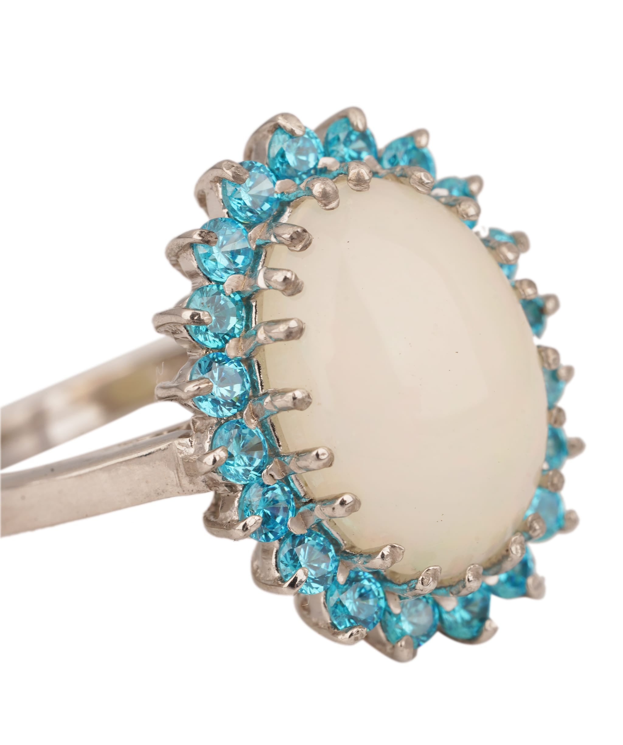 Luxury Promise Natural Opal with Blue Topaz Art Deco Ring ANC1757