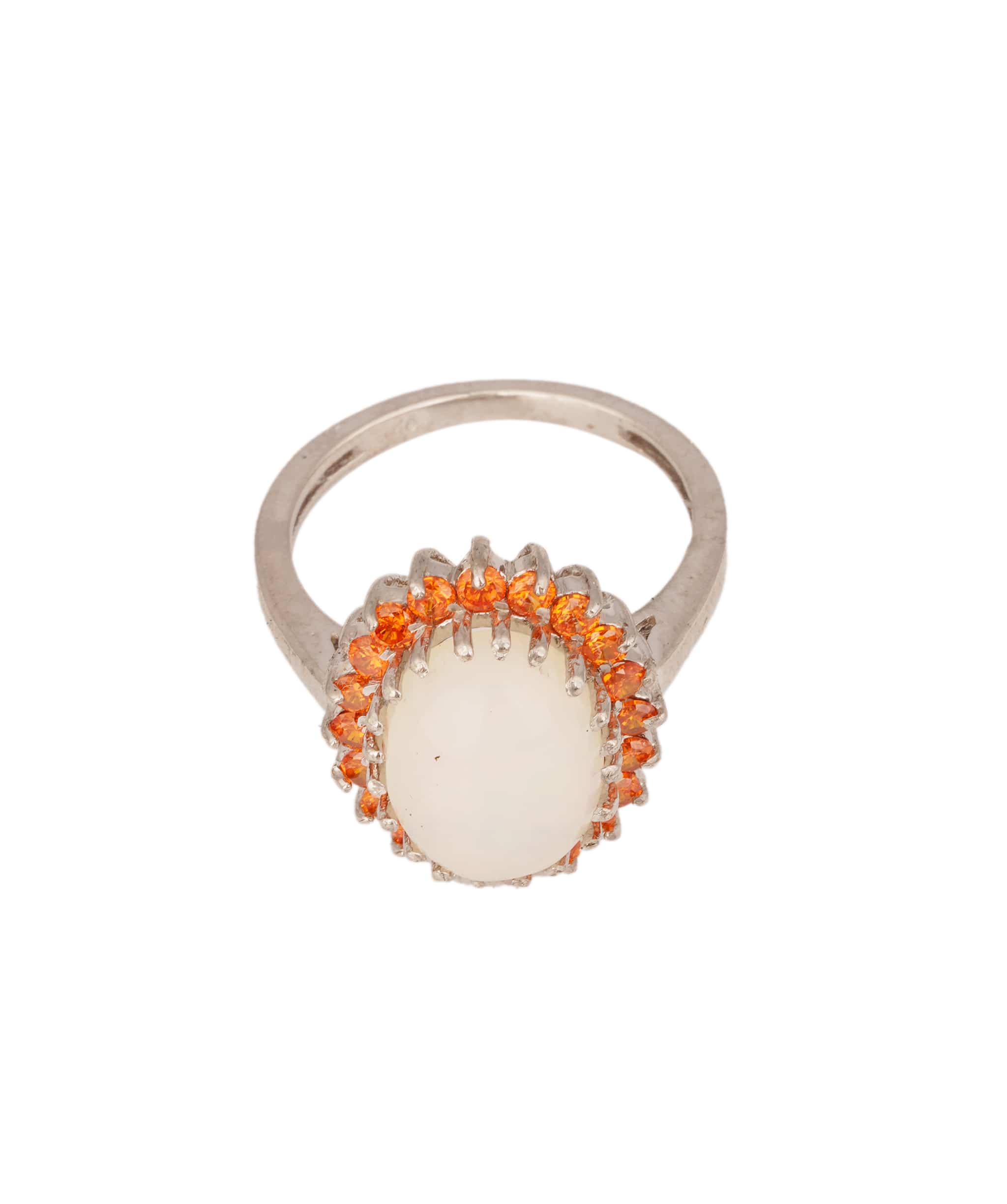 Luxury Promise Natural Opal with Orange Sapphires Art Deco Ring ANC1761