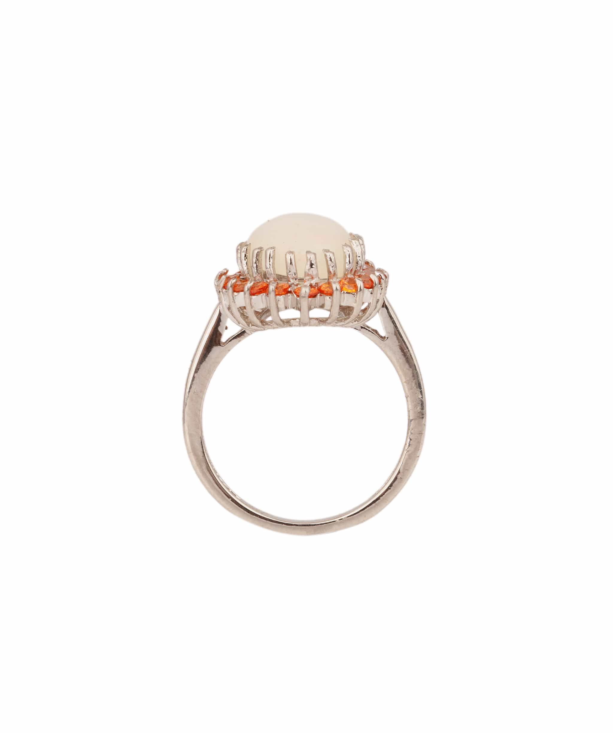 Luxury Promise Natural Opal with Orange Sapphires Art Deco Ring ANC1761