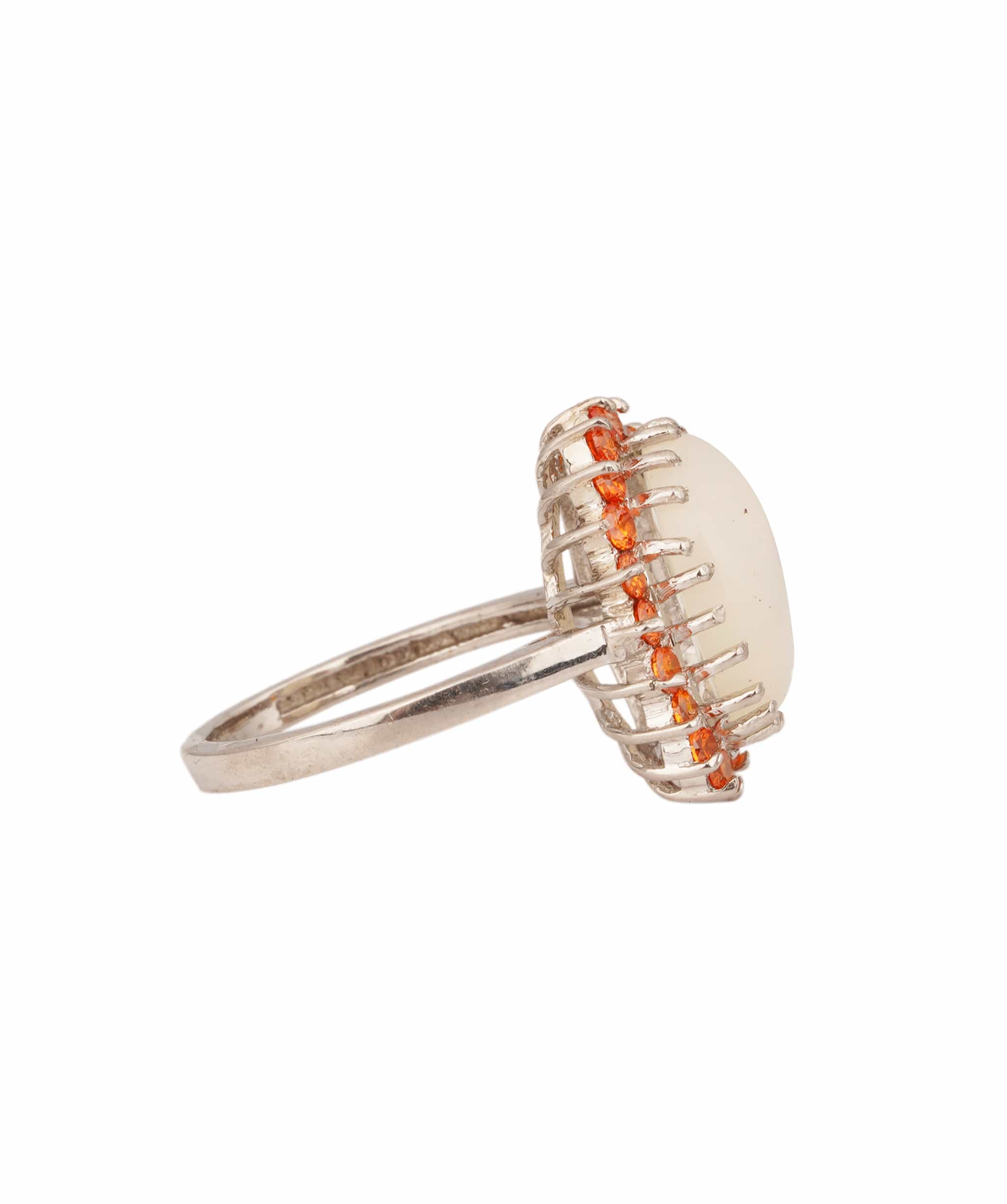 Luxury Promise Natural Opal with Orange Sapphires Art Deco Ring ANC1761