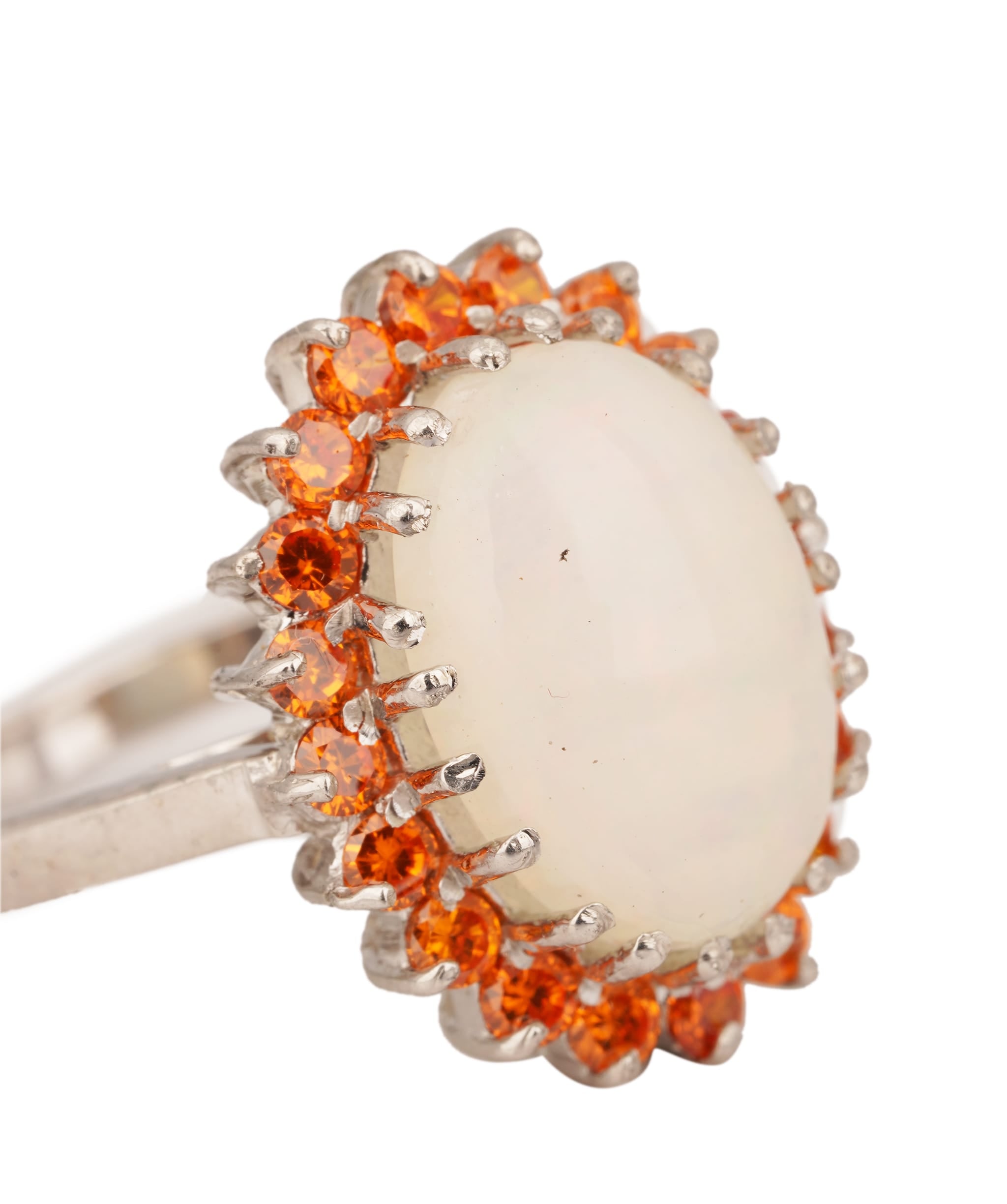 Luxury Promise Natural Opal with Orange Sapphires Art Deco Ring ANC1761