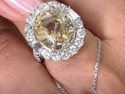 Luxury Promise NO HEAT Sri Lanka Yellow Sapphire Diamond Ring / S11.594ct / D1.86ct 8664 JJC1010