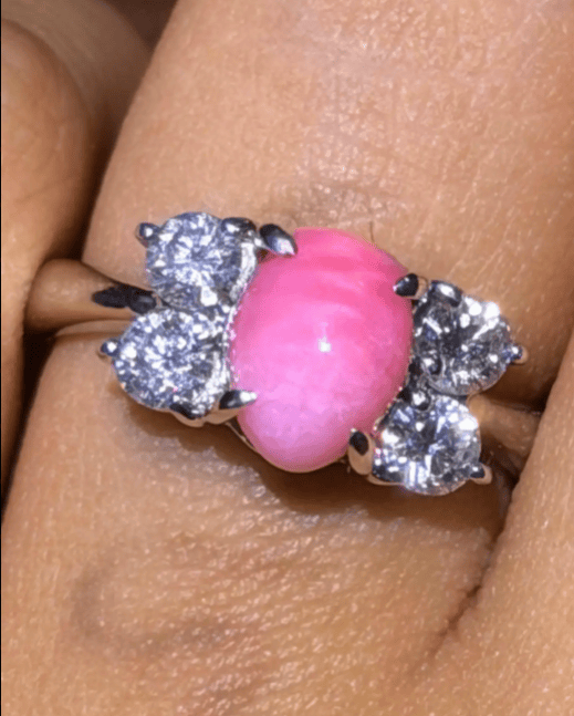Luxury Promise Oval Conch Pearl Ring with Diamond Cluster Halo in PT900 / 6.6g, PA2.01ct, D0.60ct 28872 JJC0075