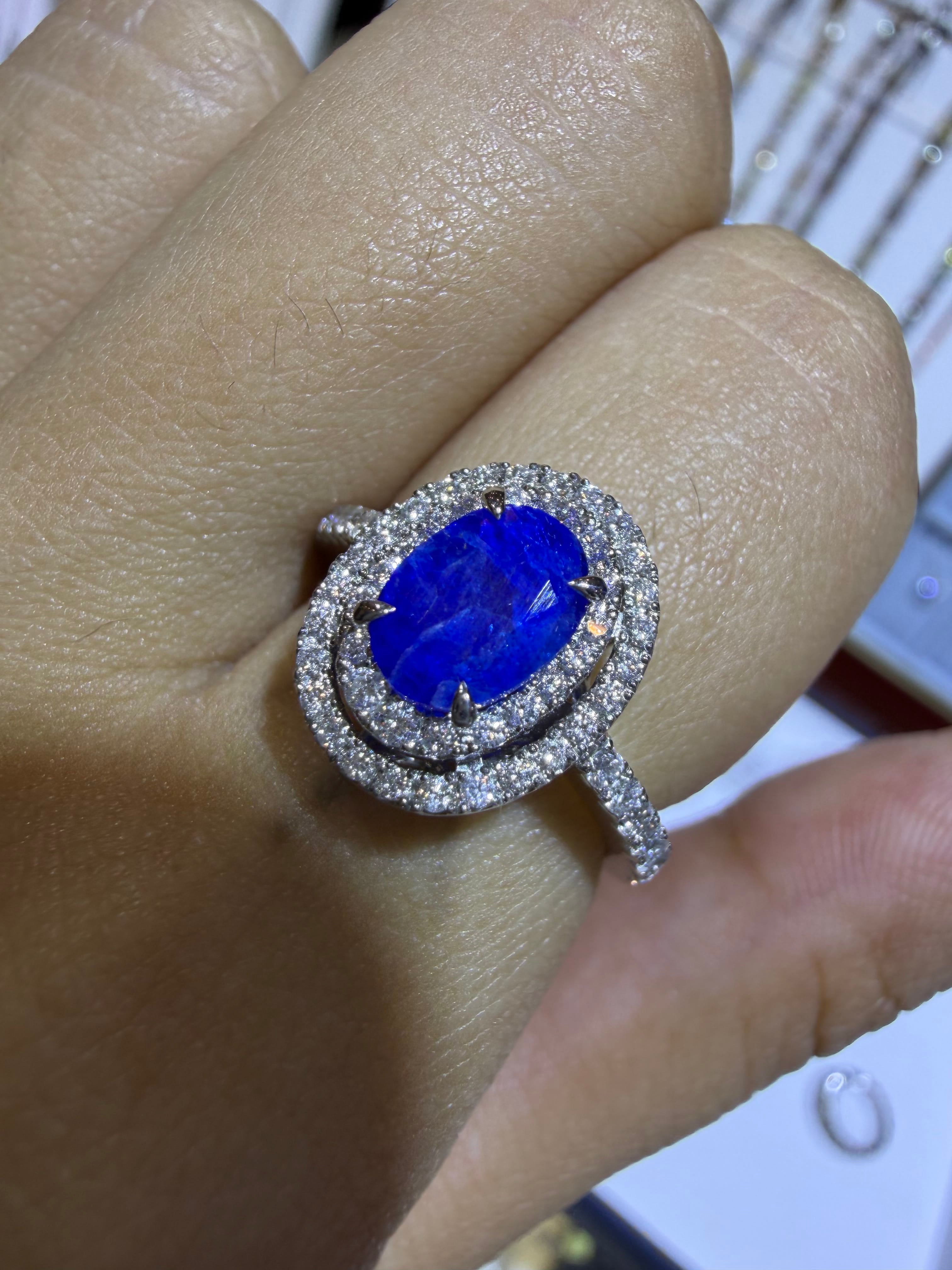 Luxury Promise Oval Hauyne 0.99ct with 0.61ct Diamonds in PT JJC9006