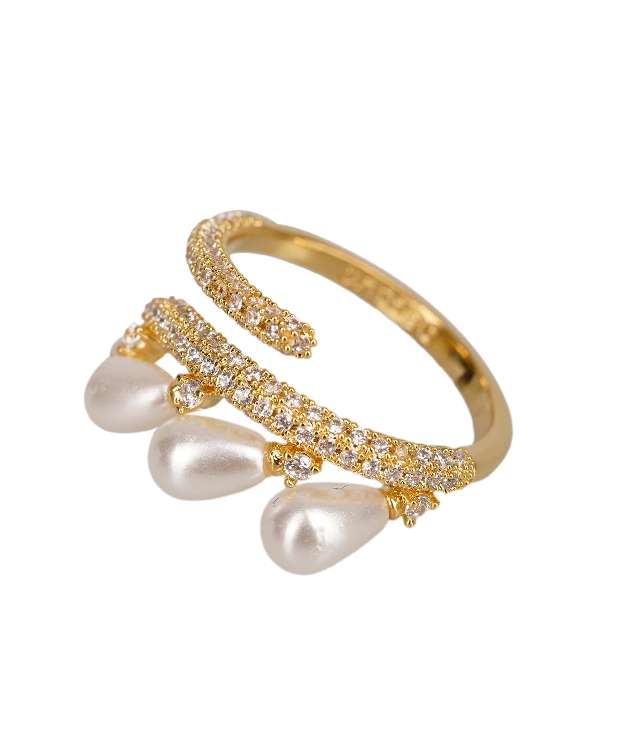 Luxury Promise Pearl Diamonte Ring Gold ALL1157