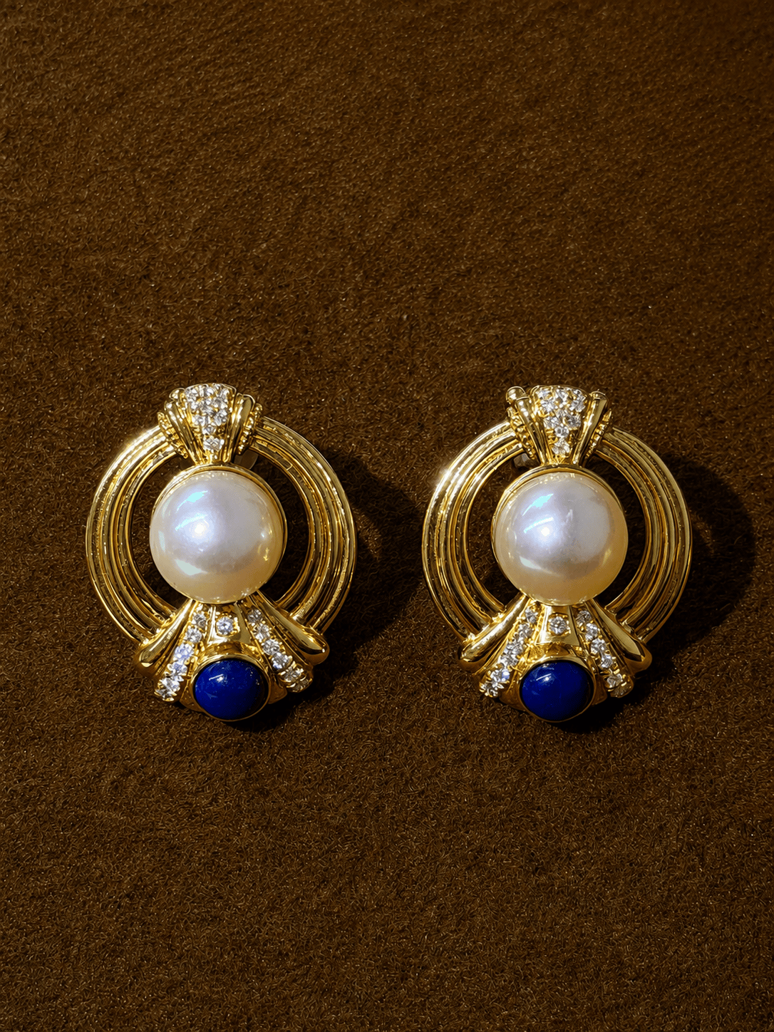 Luxury Promise Pearl & Lapis Lazuli Earrings in 750 308 JJC0897
