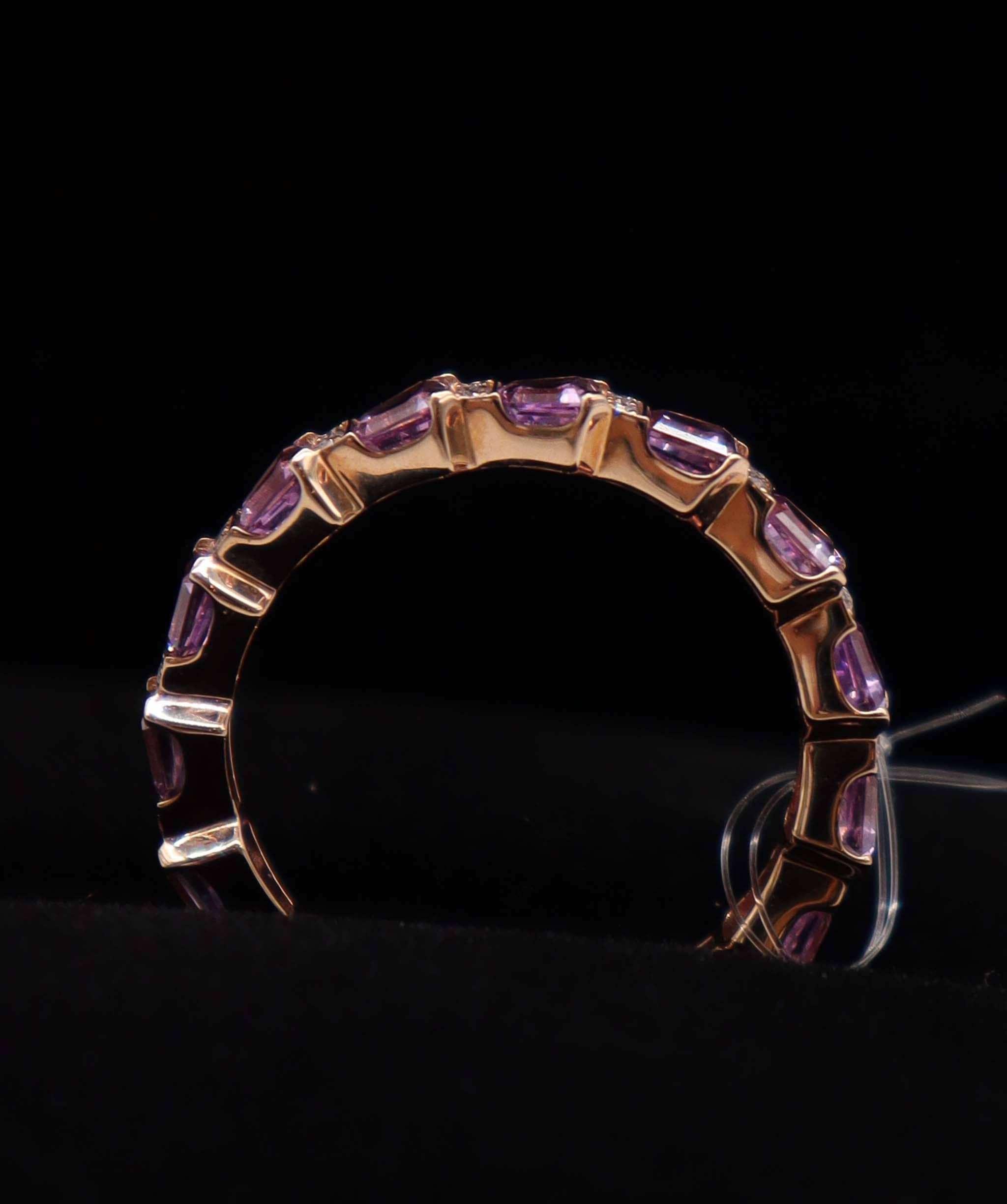 Luxury Promise Pink Sapphire 18K Rose Gold Ring Size US 6.5 (15 Sapphires 2.40ct) (30 Round Diamonds 0.40 ct) MS8979
