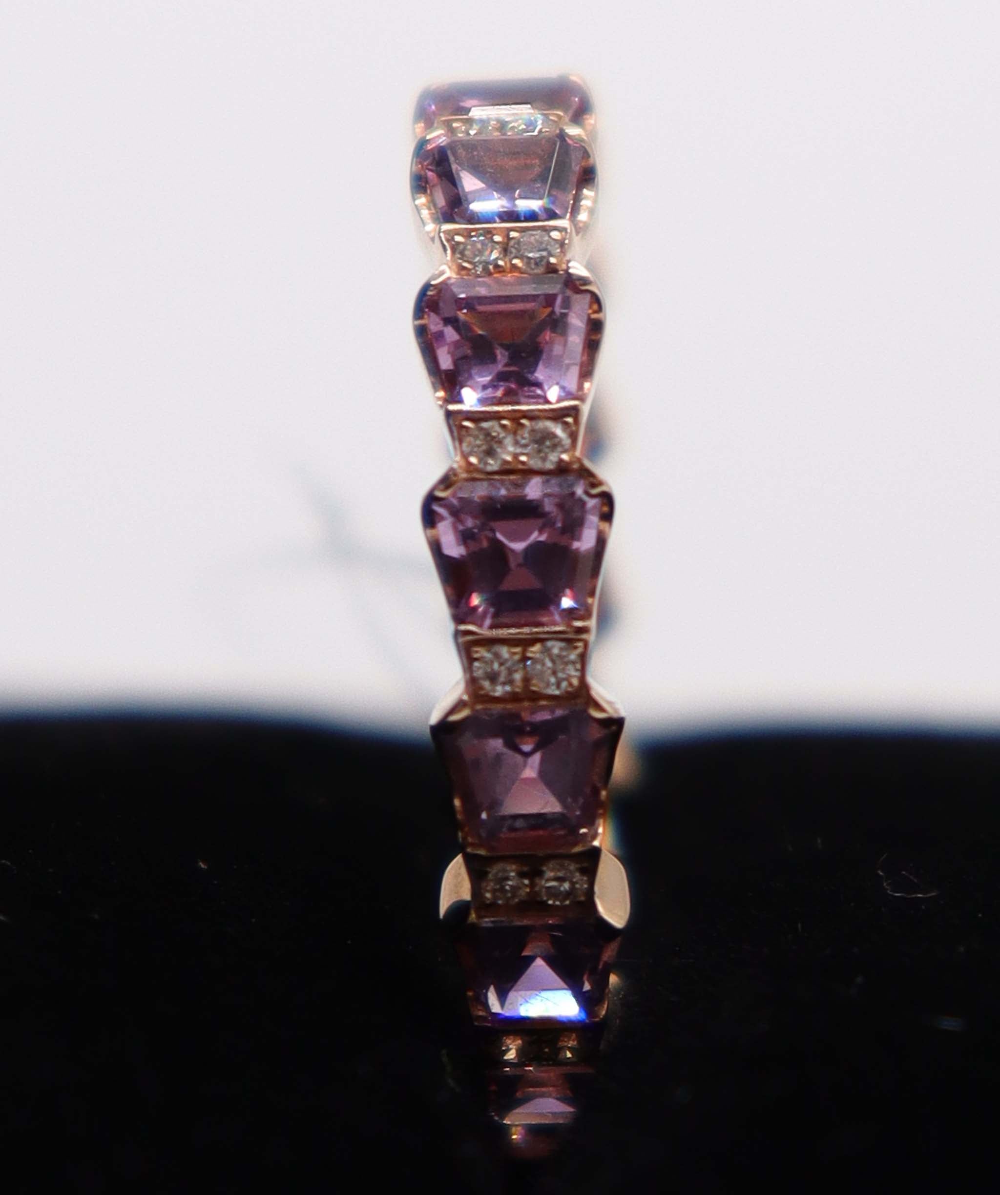 Luxury Promise Pink Sapphire 18K Rose Gold Ring Size US 6.5 (15 Sapphires 2.40ct) (30 Round Diamonds 0.40 ct) MS8979