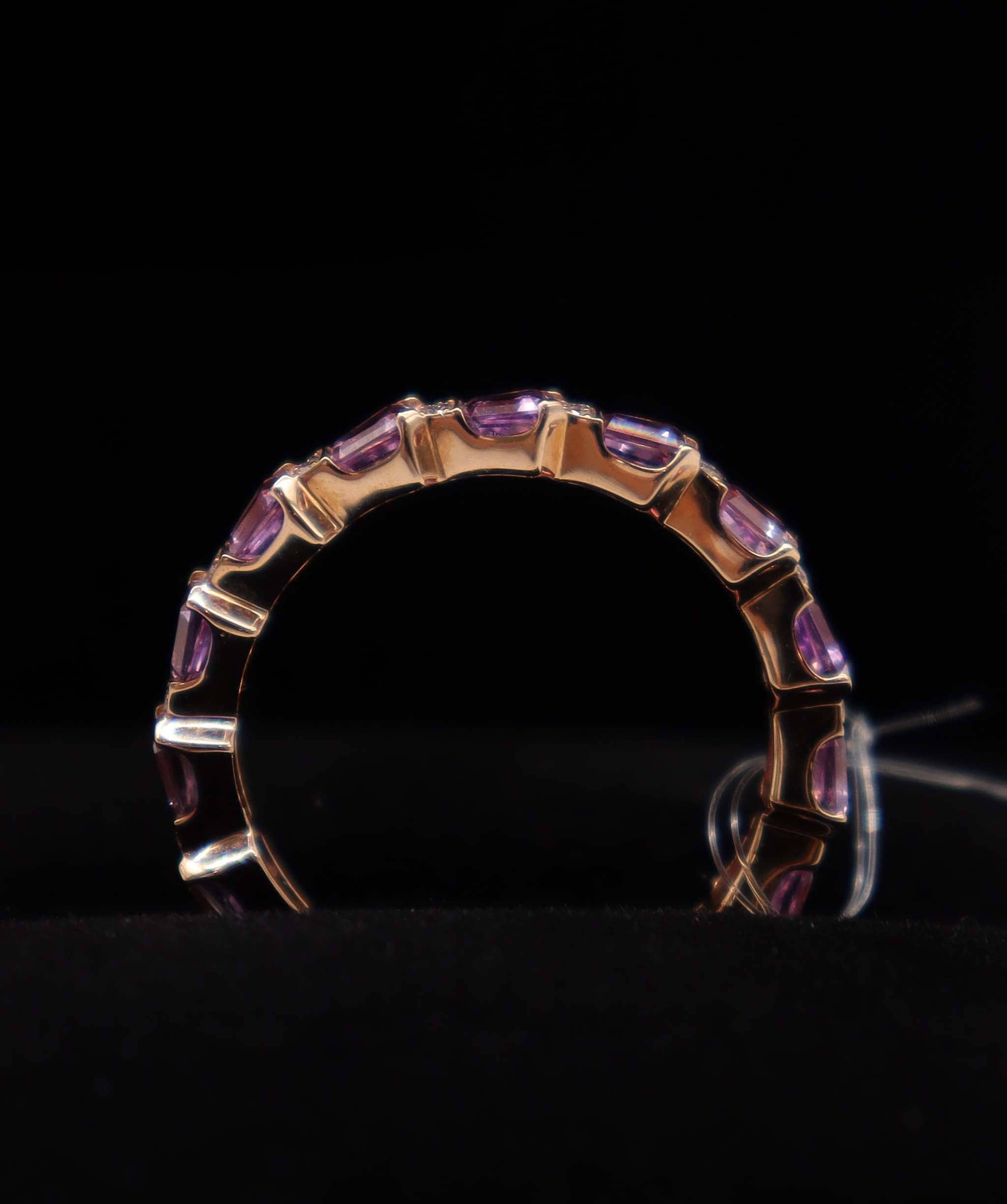 Luxury Promise Pink Sapphire 18K Rose Gold Ring Size US 6.5 (15 Sapphires 2.40ct) (30 Round Diamonds 0.40 ct) MS8979