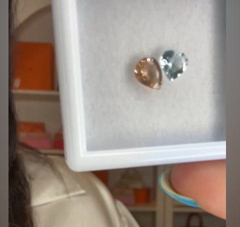 Luxury Promise Pink tourmaline 0.82ct Heart aquamarine 0.56ct DXBCD0834