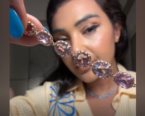 Luxury Promise Pink Tourmaline Crown Necklace 🌸 DXBD0556 rose gold and white