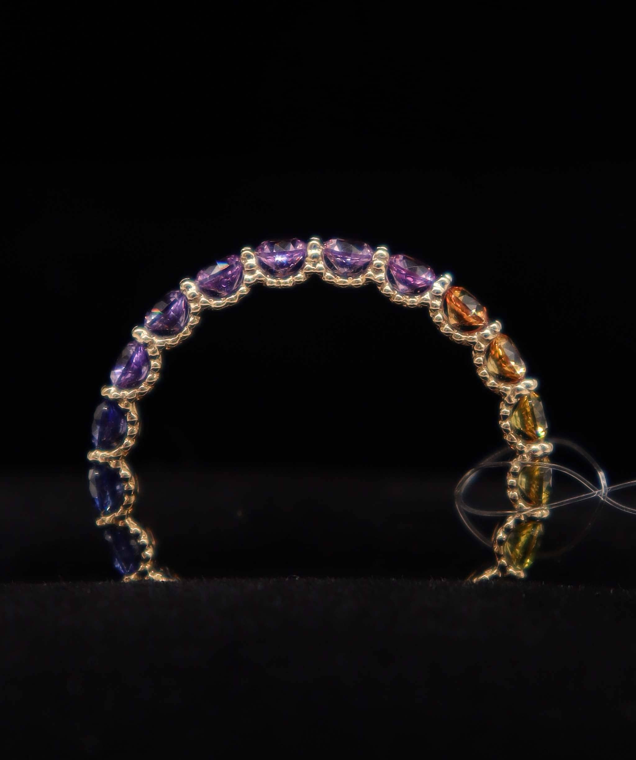 Luxury Promise Rainbow Sapphire 18K Rose Gold Ring Size US 6.5 (21 Sapphires 2.00ct) MS8981