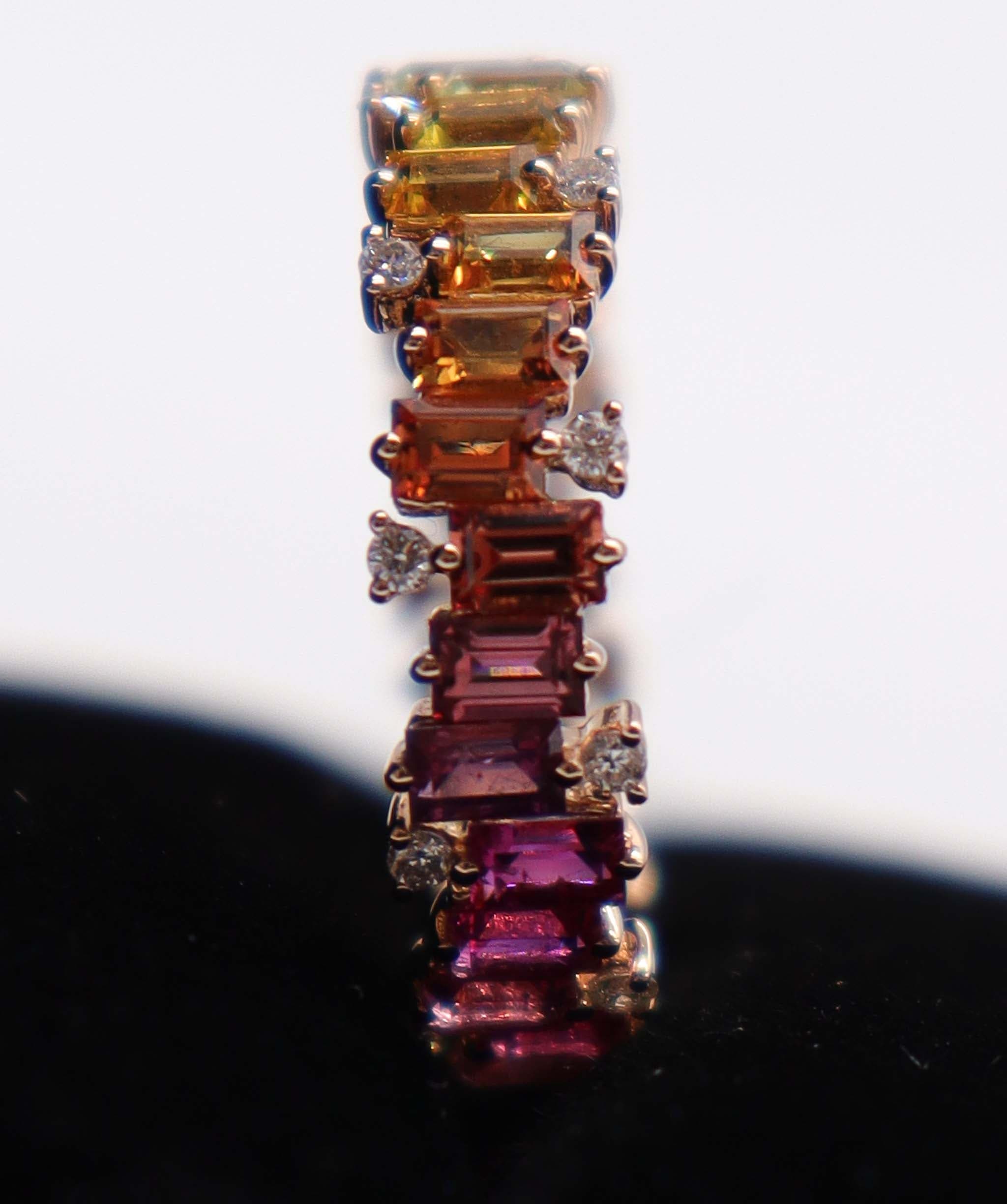 Luxury Promise Rainbow Sapphire Ring 18K Rose Gold Size US 6.5 (30 Sapphires 3.00ct) Diamond Wt: 0.30ct MS8982