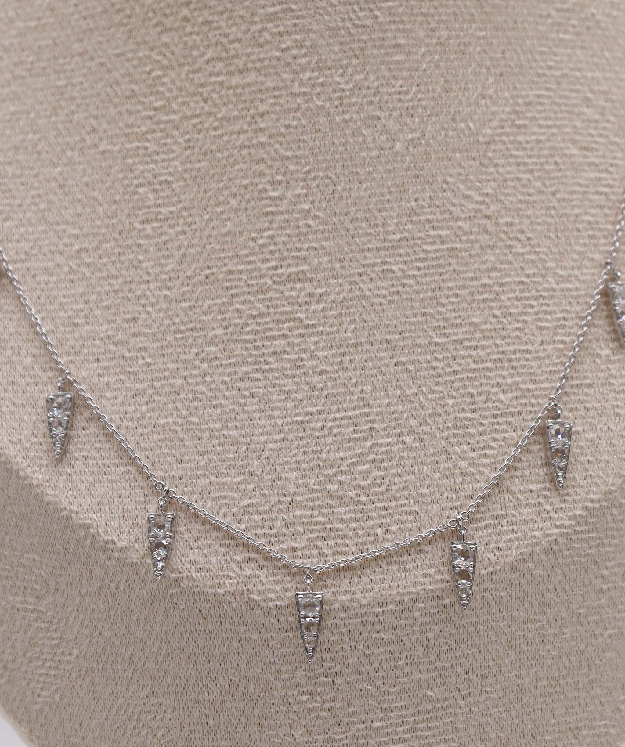 Luxury Promise Rose Cut Diamond Necklace White Gold C8474