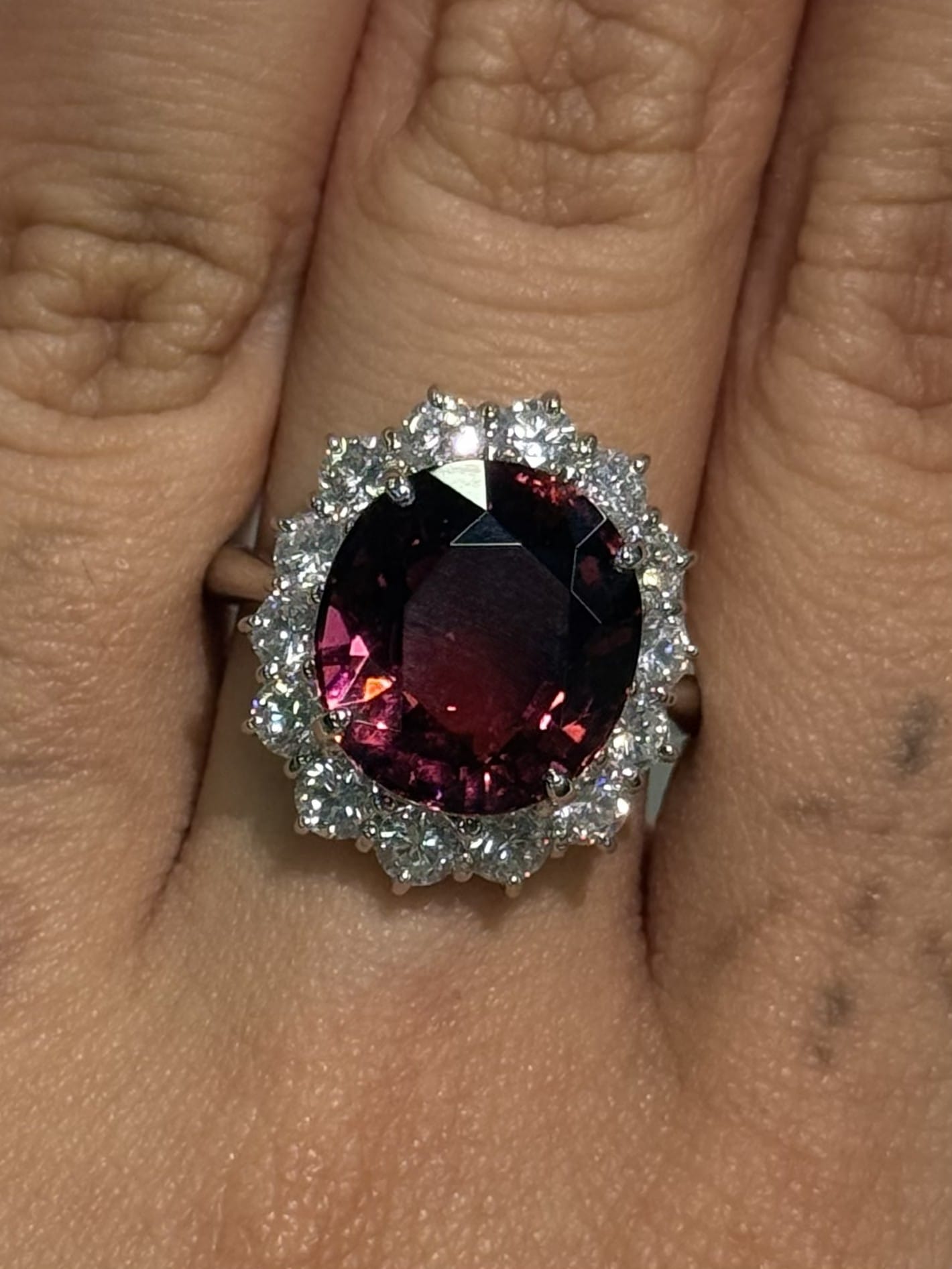 Luxury Promise Rubellite Halo Ring in PT900 / 10.23g, R9.36ct, D1.87ct / Size 6.5 US 022589 JJC0007