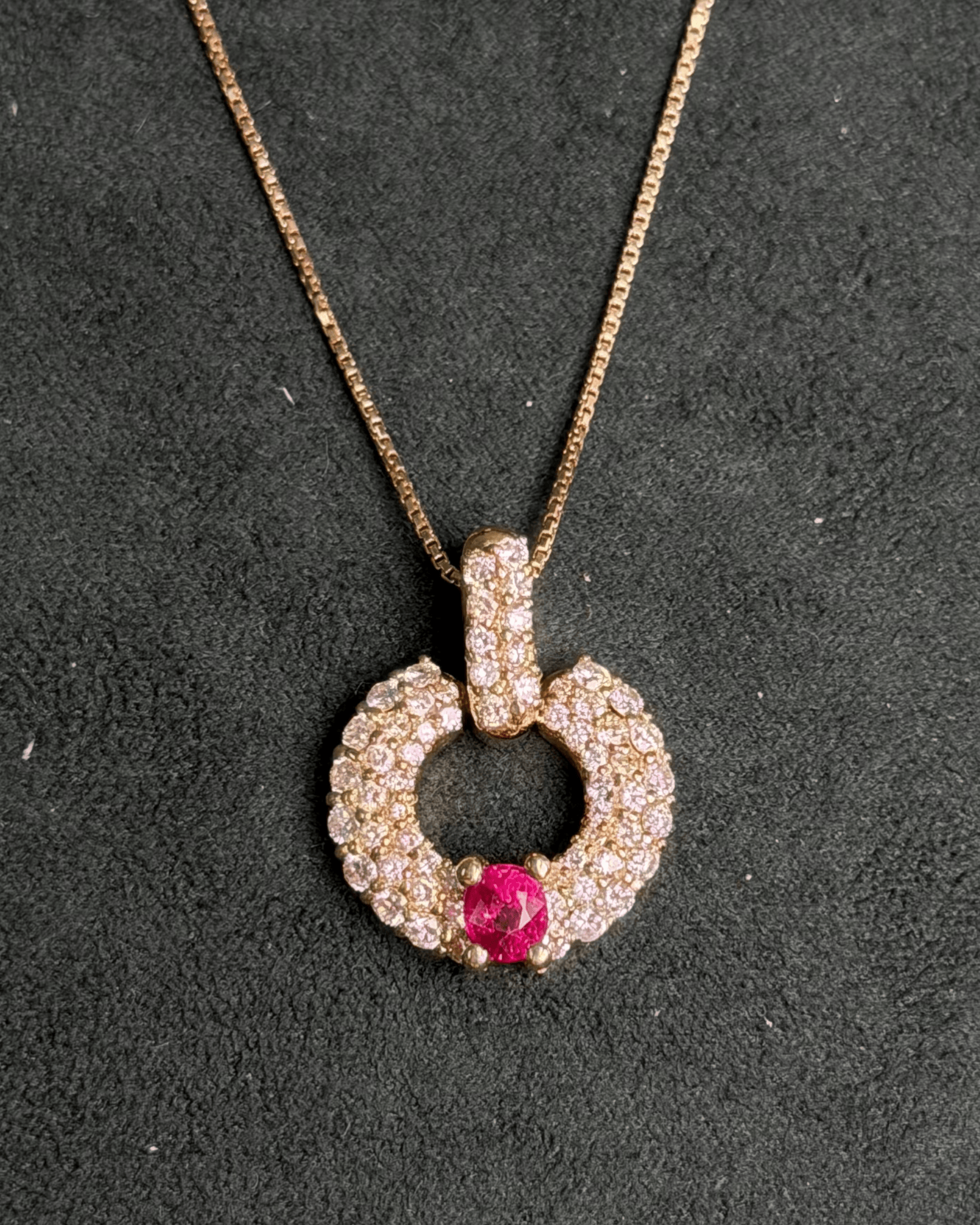 Luxury Promise Ruby Drop Pendant with Pave Diamond Necklace in 18K, R0.53ct, D1.10ct 053800 JJC0216