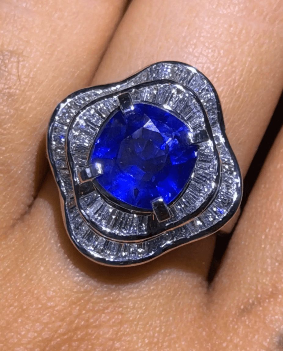 Luxury Promise Sapphire Ballerina Ring with Diamond Accents in PT900 / 12.9g, S3.46ct, D1.45ct 44756 JJC0071