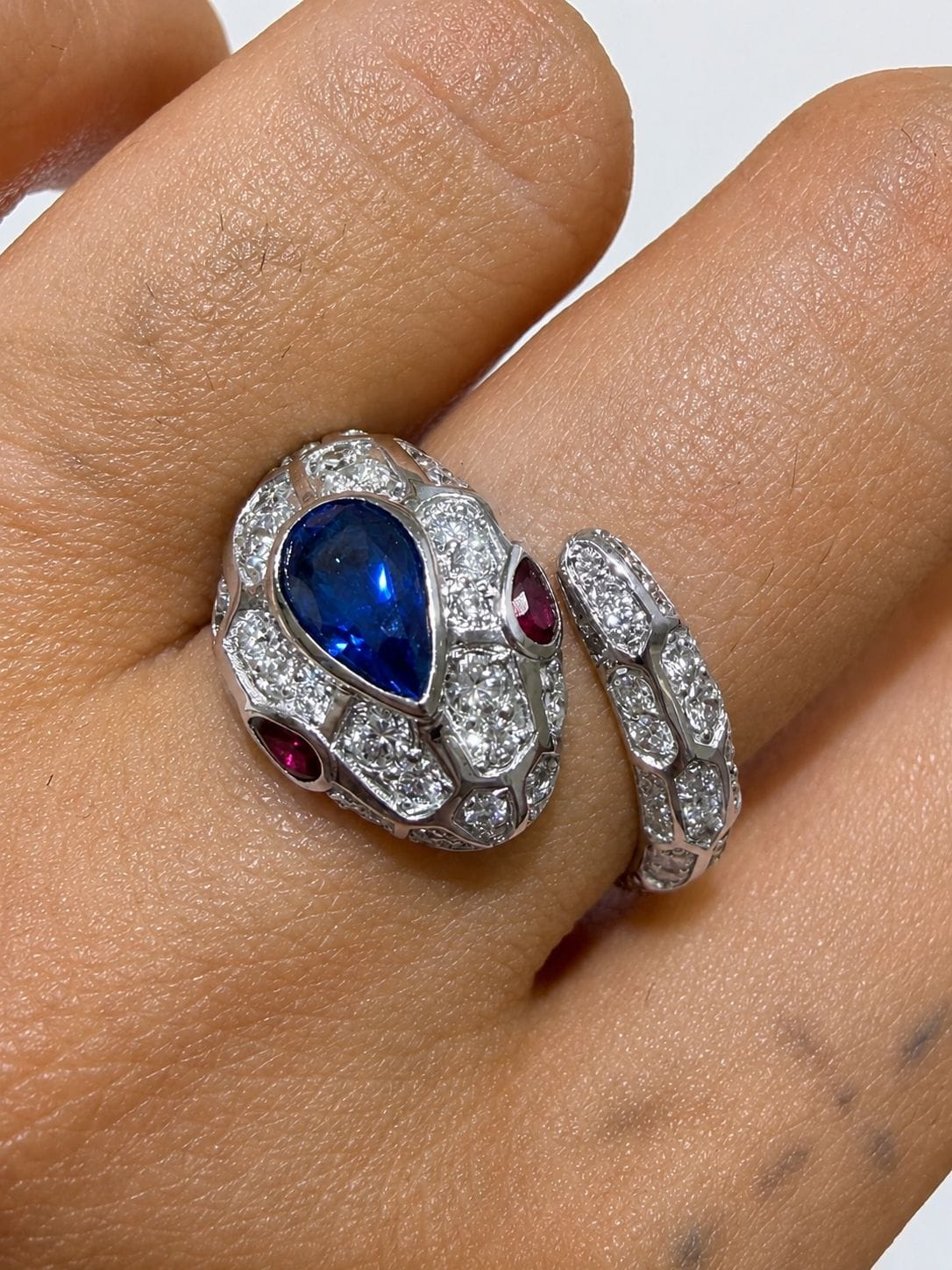 Luxury Promise Sapphire Diamond Snake Ring in Pt900 / S1.32ct / d1.7ct 2504 JJC0753