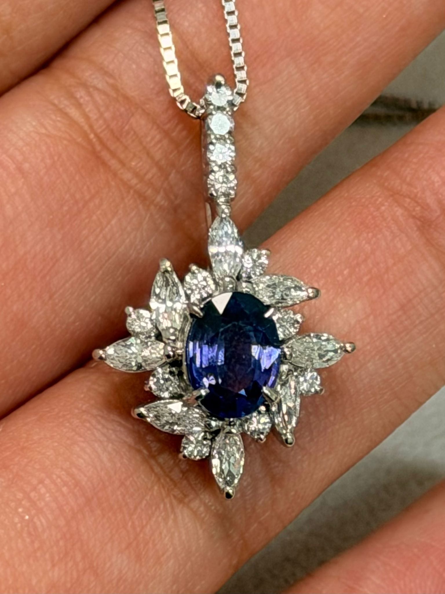 Luxury Promise Sapphire Necklace in PT900/850 / 6.7g, S1.24ct, D0.81 2175 JJC0442