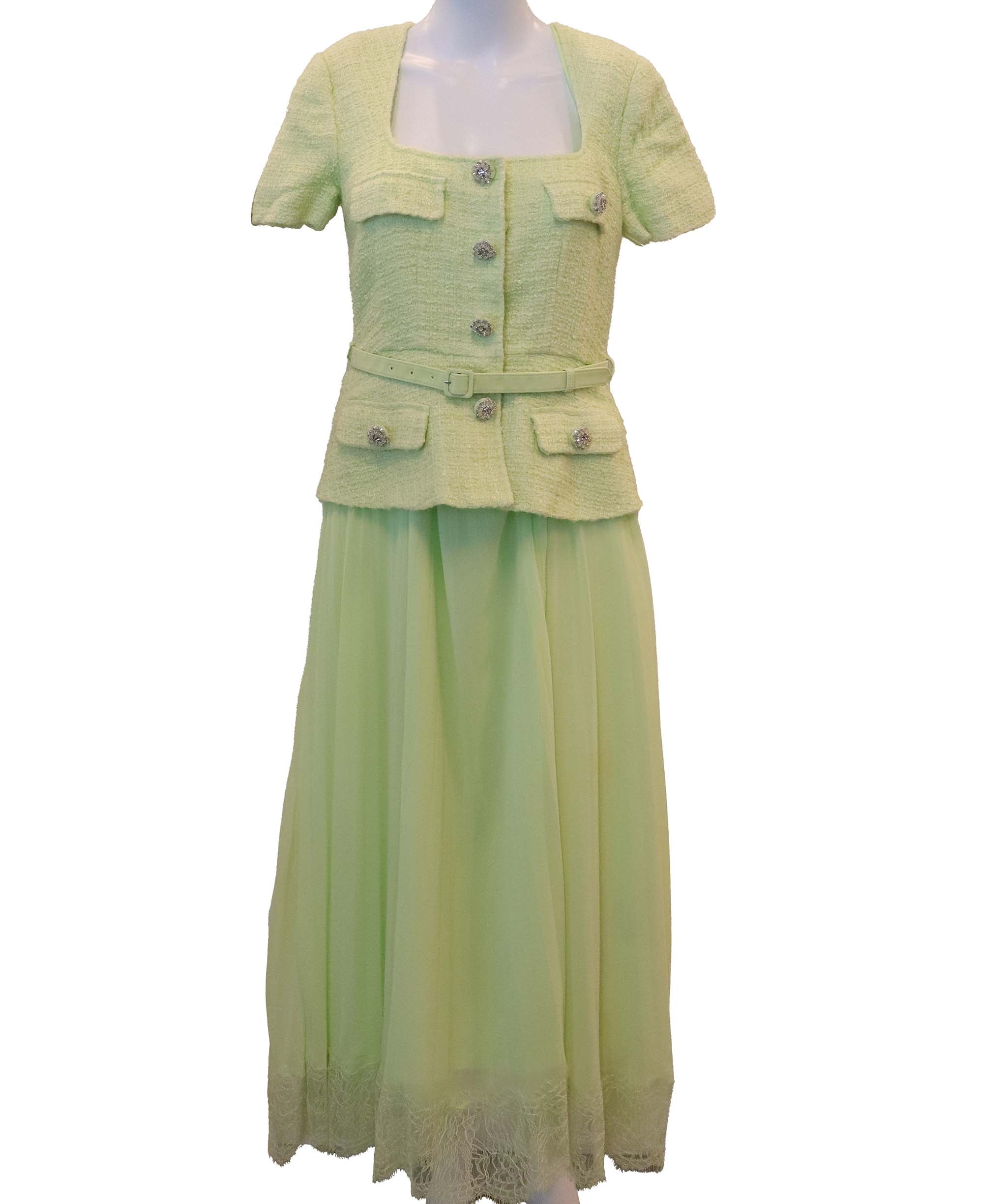 Luxury Promise Self-Portrait Lime Boucle Chiffon Midi Dress , size 10 UK DXBCS0747