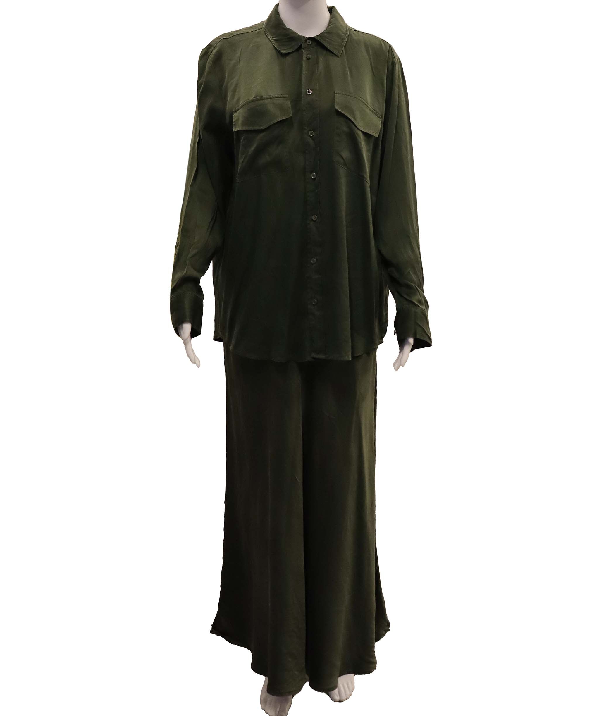 Luxury Promise Silk Laundry Moss Green Skirt & Long-Sleeve Ensemble in small size DXBCS0740