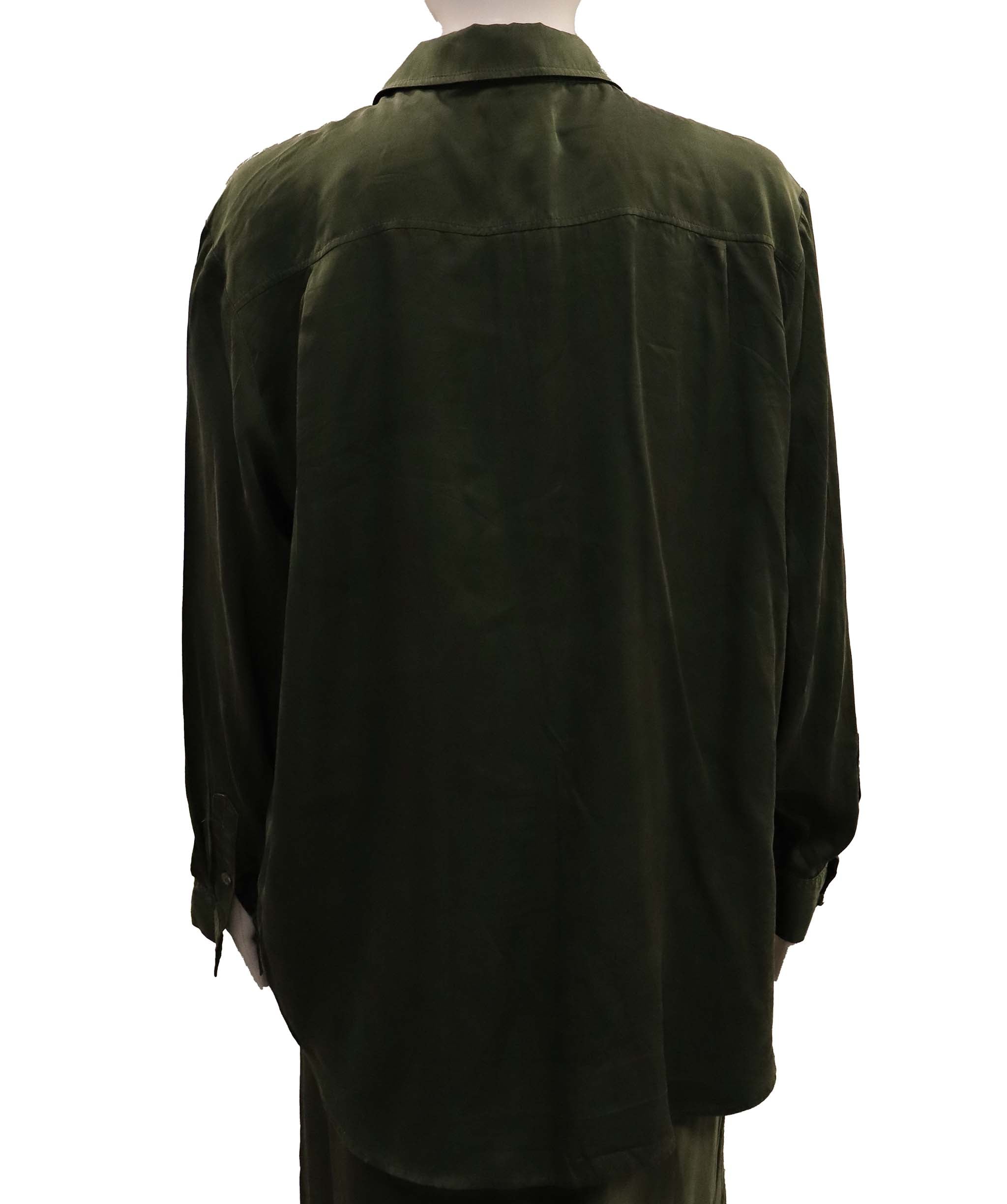 Luxury Promise Silk Laundry Moss Green Skirt & Long-Sleeve Ensemble in small size DXBCS0740