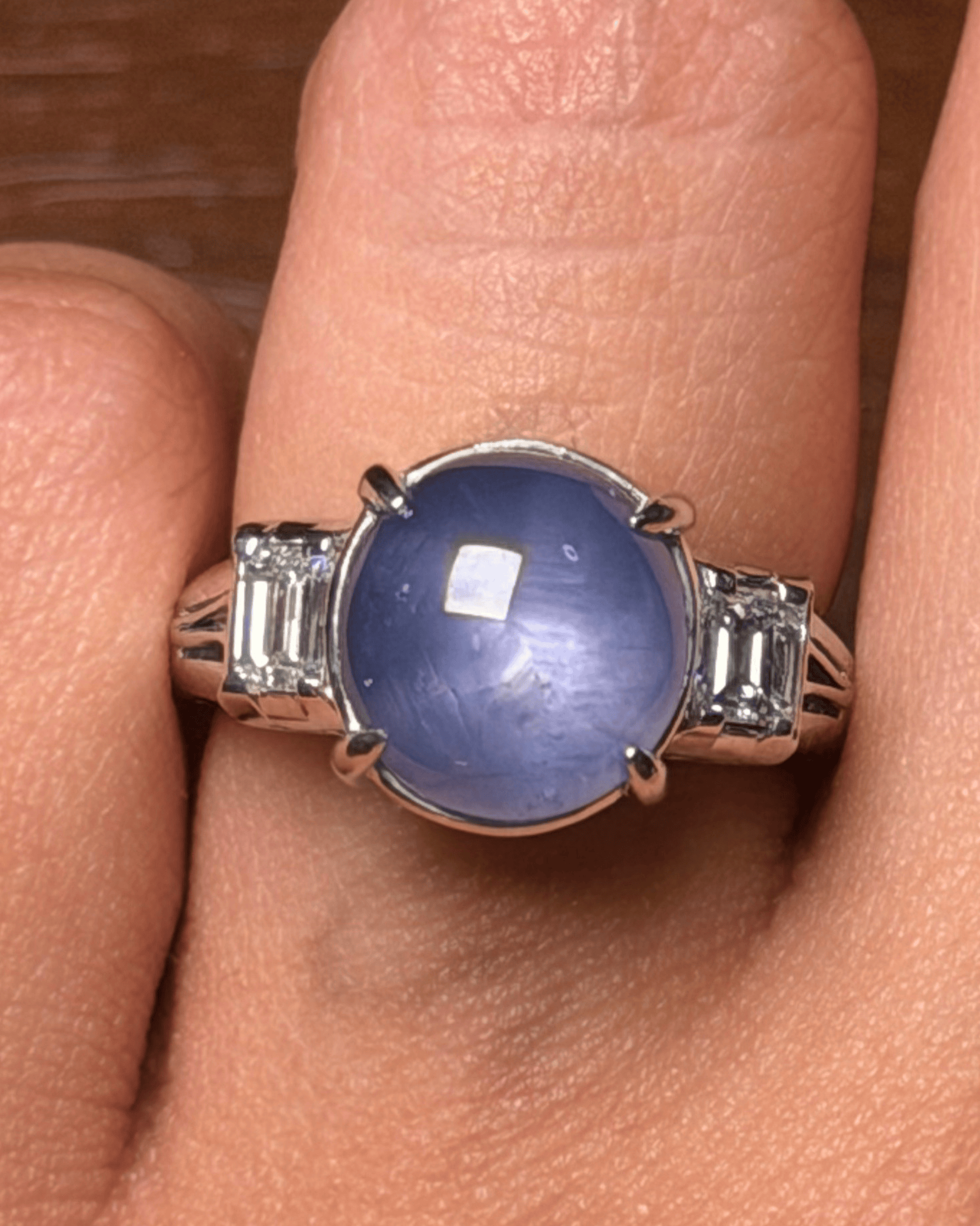 Luxury Promise Star Sapphire Ring with Diamond Shoulders in PT900 / 8.5g, SS7.25ct, D0.59ct 57SYS JJC0154
