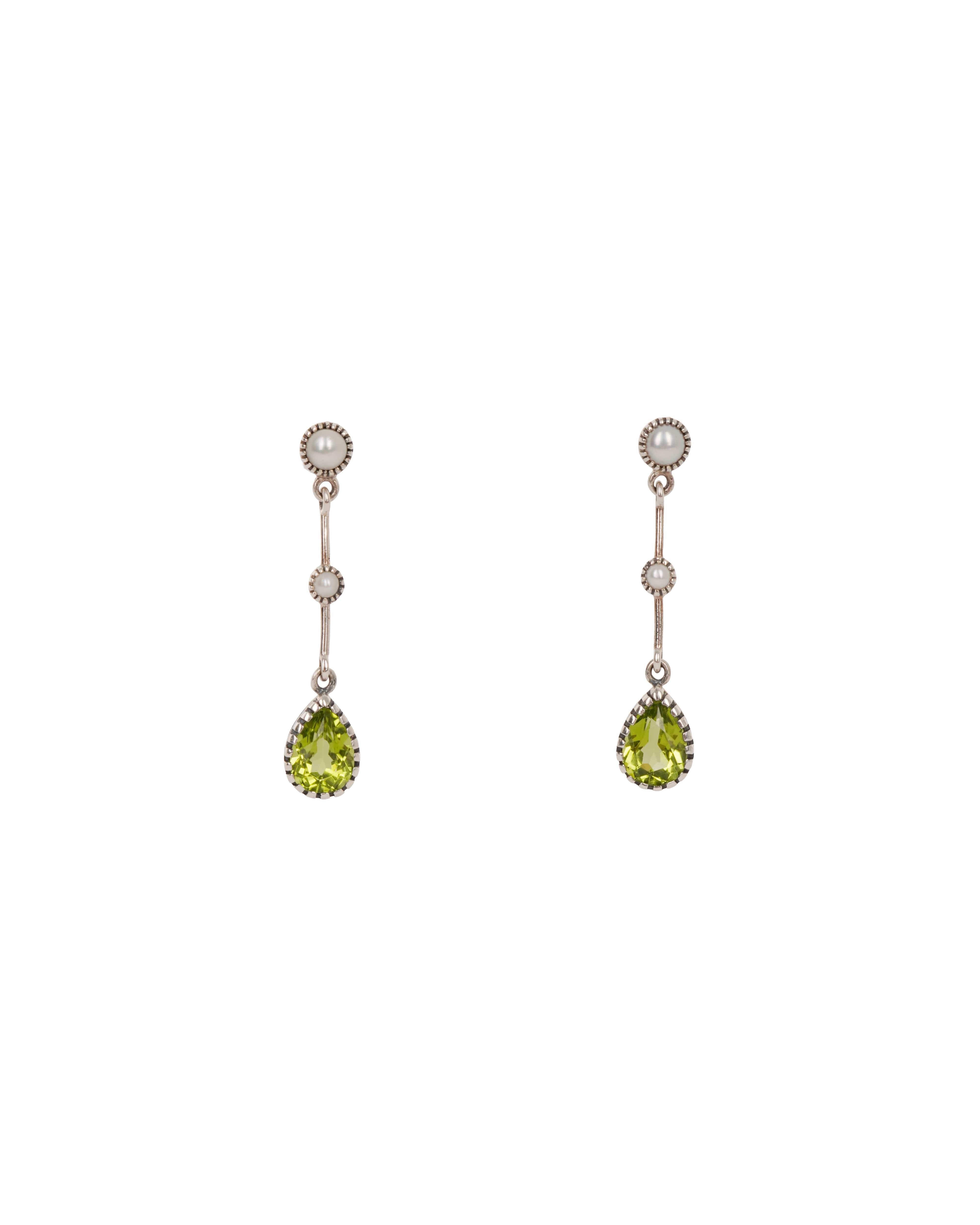 Luxury Promise sterling silver peridot seed pearl earrings ALTC0511