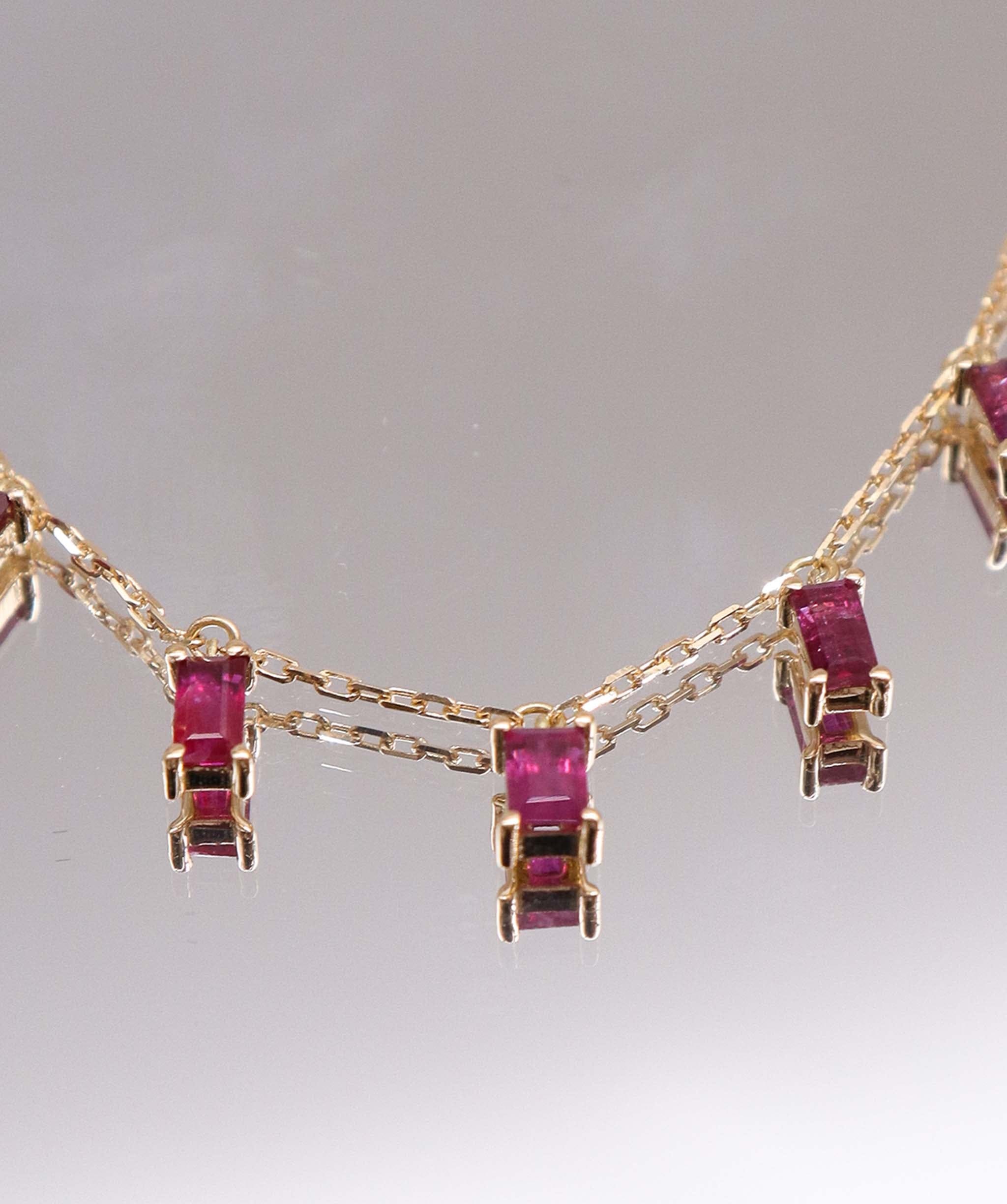 Luxury Promise The ruby flame 2.21ct Ruby Baguette Drop YG Necklace DXBS5624