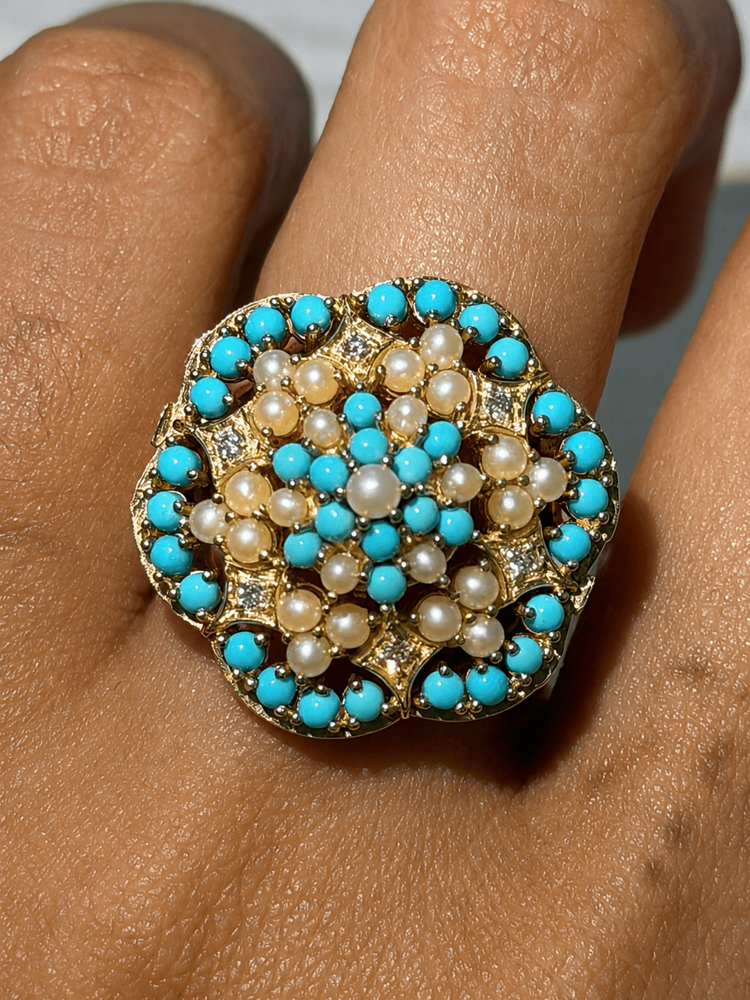 Luxury Promise Turquoise and Pearl Ring in K14 127 JJC0933