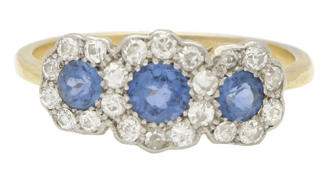 LUXURY PROMISE Vintage Sapphire And Diamond Triple Cluster Ring AKC0724