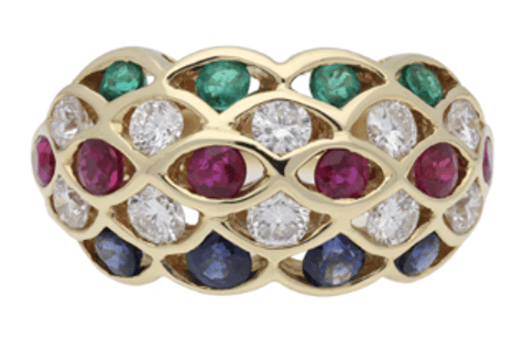 LUXURY PROMISE Vintage Sapphire, Ruby, Emerald And Diamond Bombe Ring AKC0704