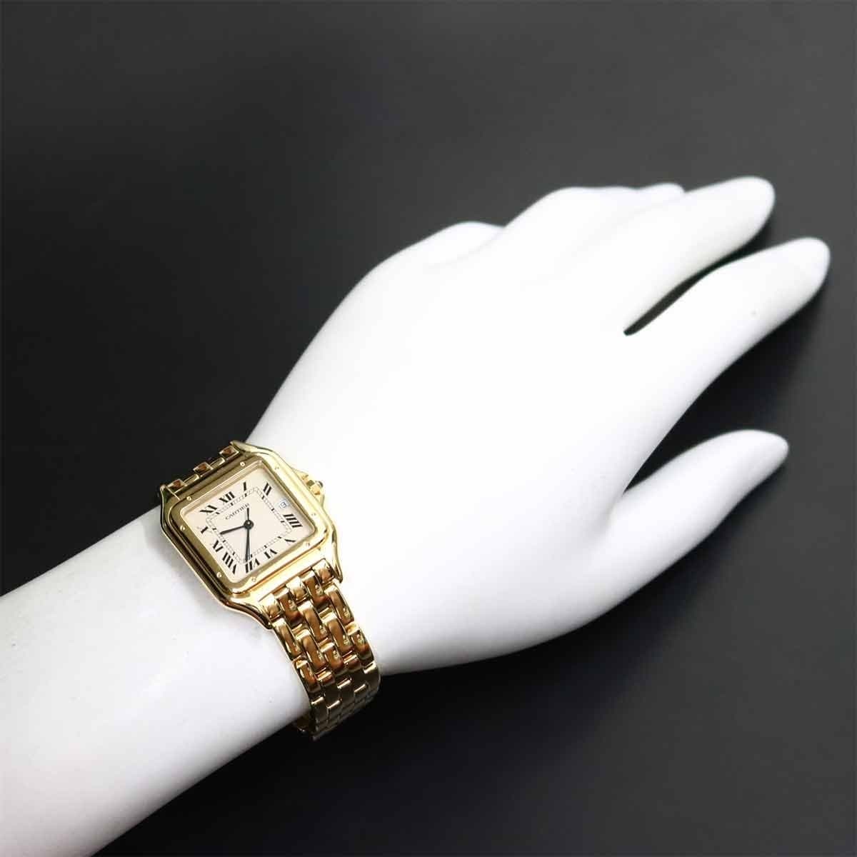 LUXURY PROMISE Cartier Panthere MM 83782747 750YG Quartz Date Cream Dial Boys Watch 90321229
