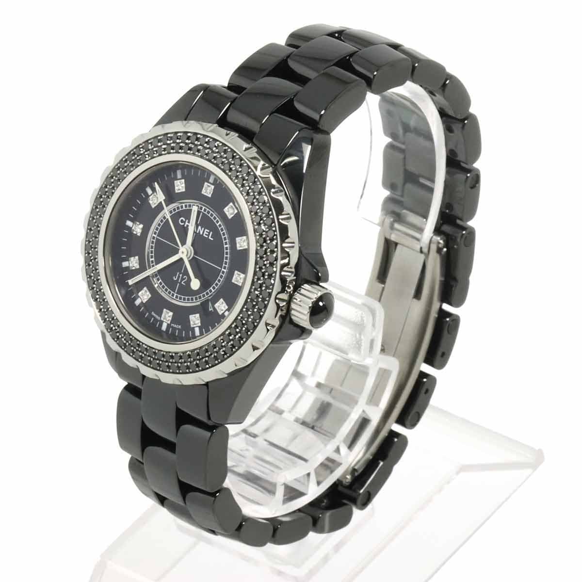 LUXURY PROMISE CHANEL J12 H0941 Black Diamond Bezel Quartz Black Dial Ladies Watch 90323753