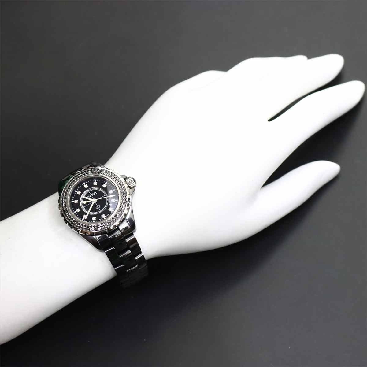 LUXURY PROMISE CHANEL J12 H0941 Black Diamond Bezel Quartz Black Dial Ladies Watch 90323753
