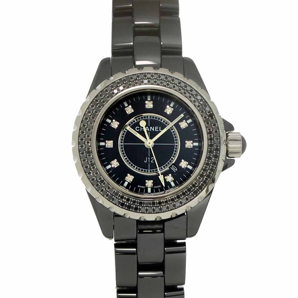 LUXURY PROMISE CHANEL J12 H0941 Black Diamond Bezel Quartz Black Dial Ladies Watch 90323753