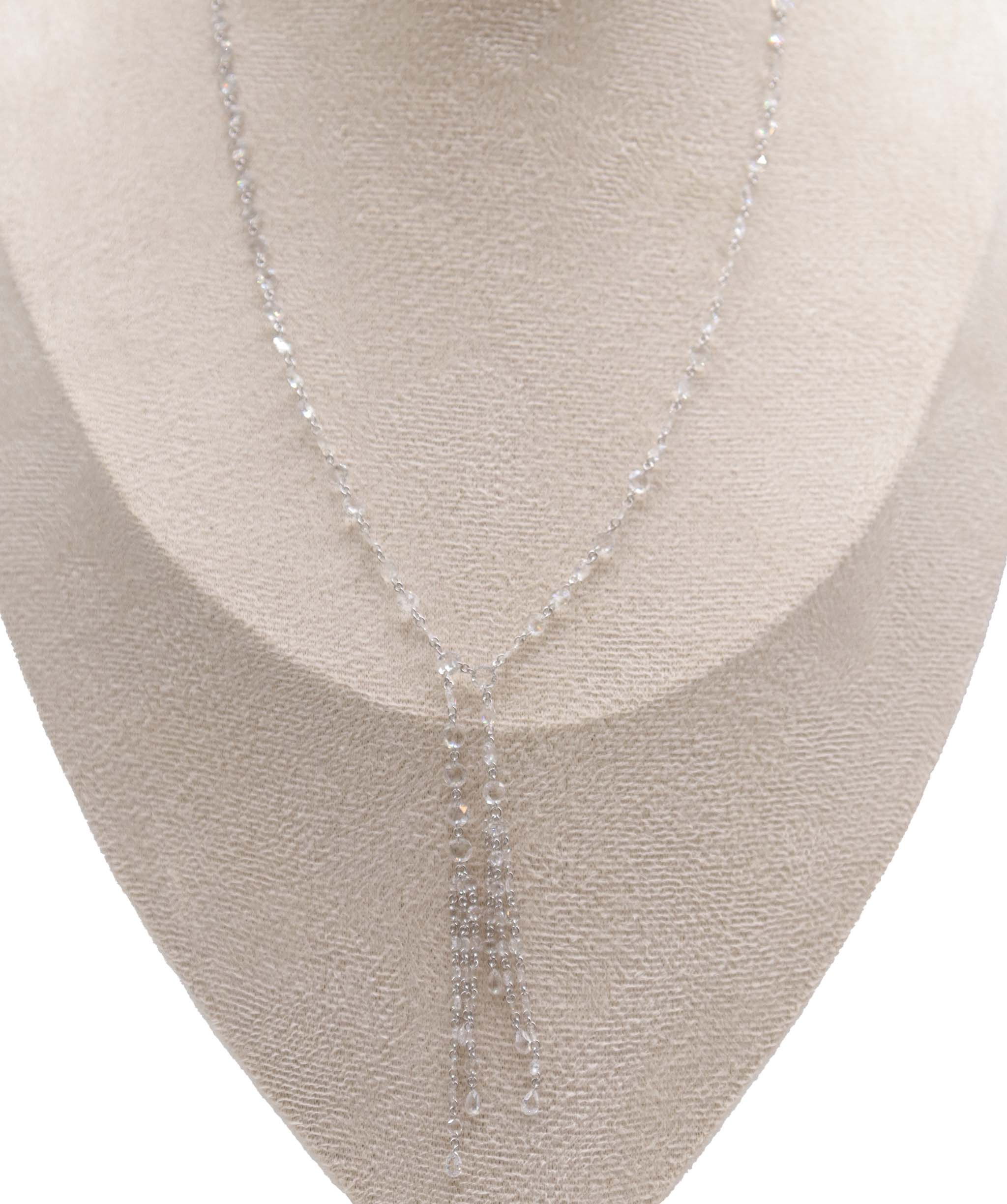 LUXURY PROMISE WHITE 3 DRILL ROSECUT NECKLACE TW: 9.01CT GOLD: 2.91G C12206