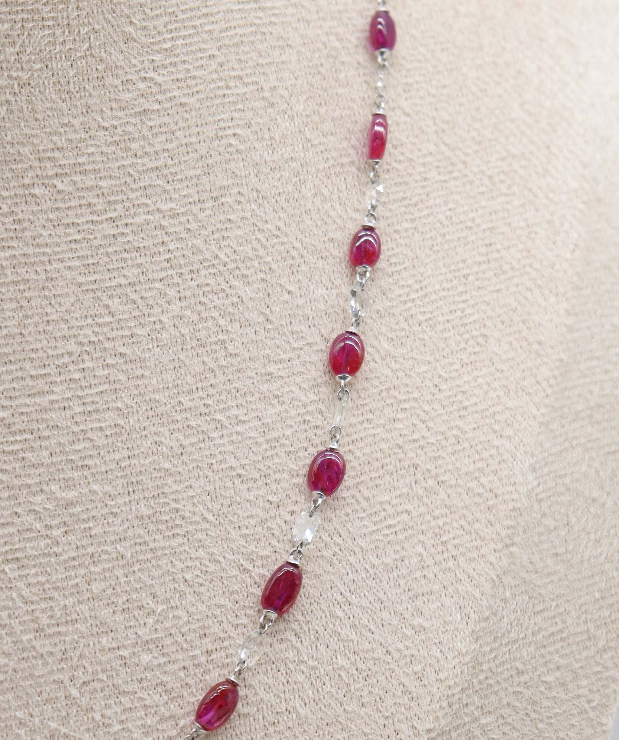 Luxury Promise White Mix shape Rosecut RUBY LONG BEADS(MOZ)TW:20.53CT GOLD:2.67G C7038